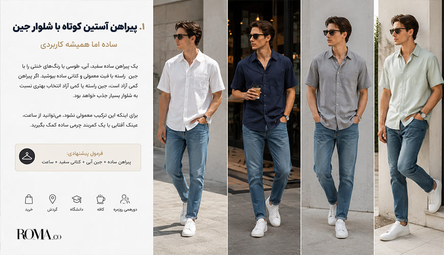 تیپ مردانه با پیراهن استین کوتاه