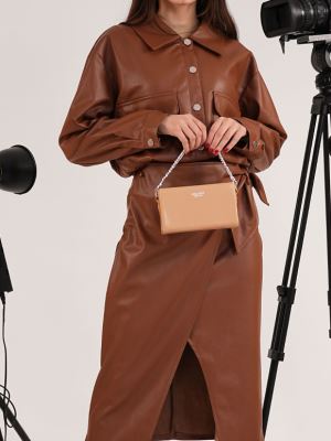 دامن چرم بلند زنانه-19236