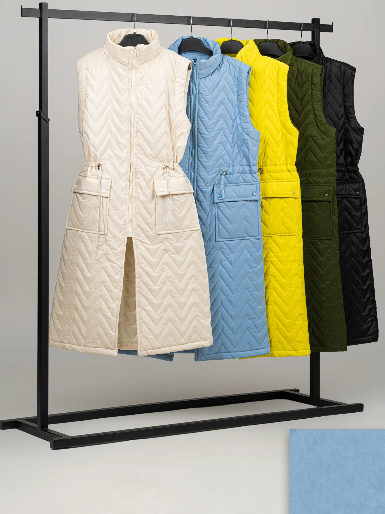 پافر یقه ایستاده آبی دو جیب بلند