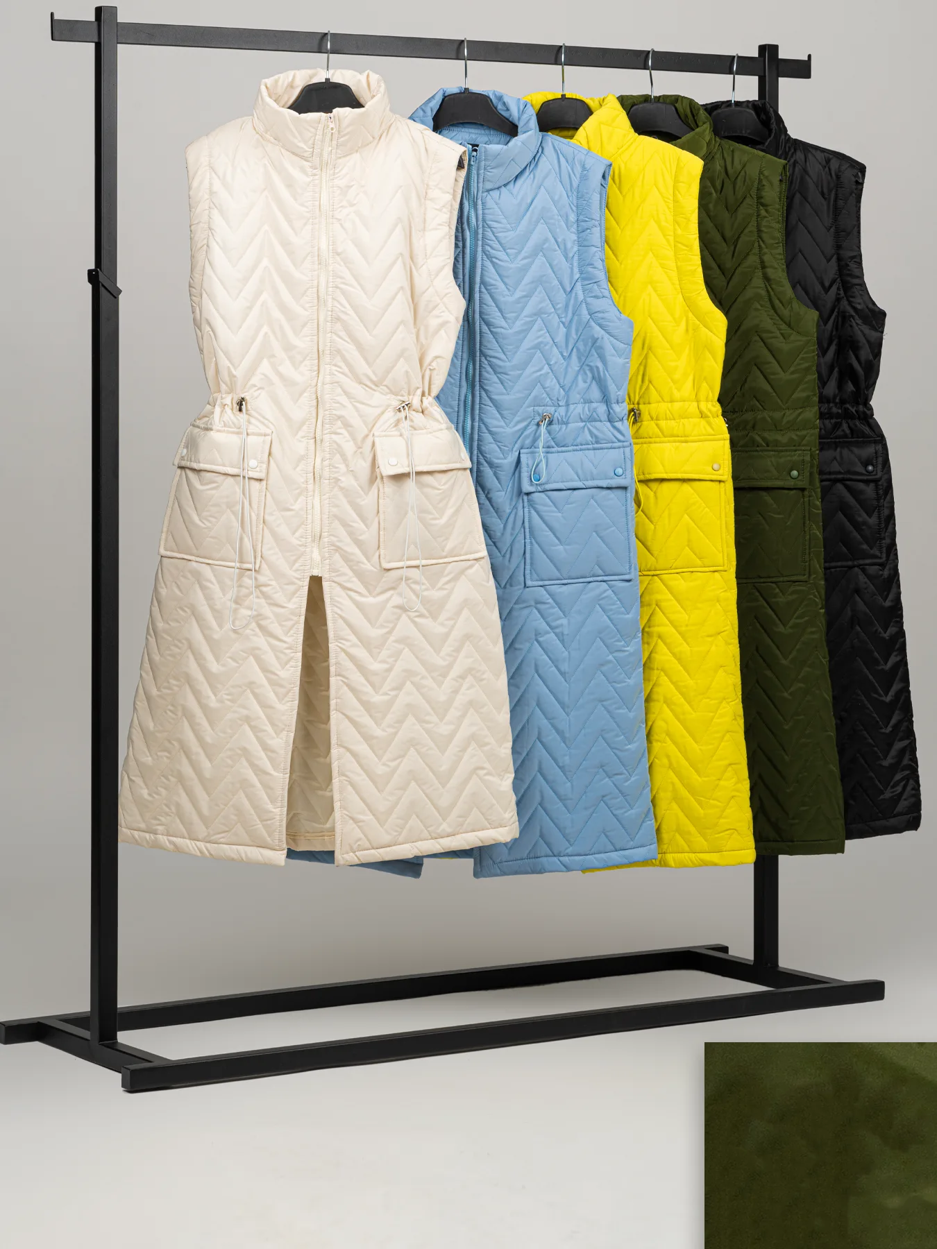 پافر یقه ایستاده سبز دو جیب بلند 