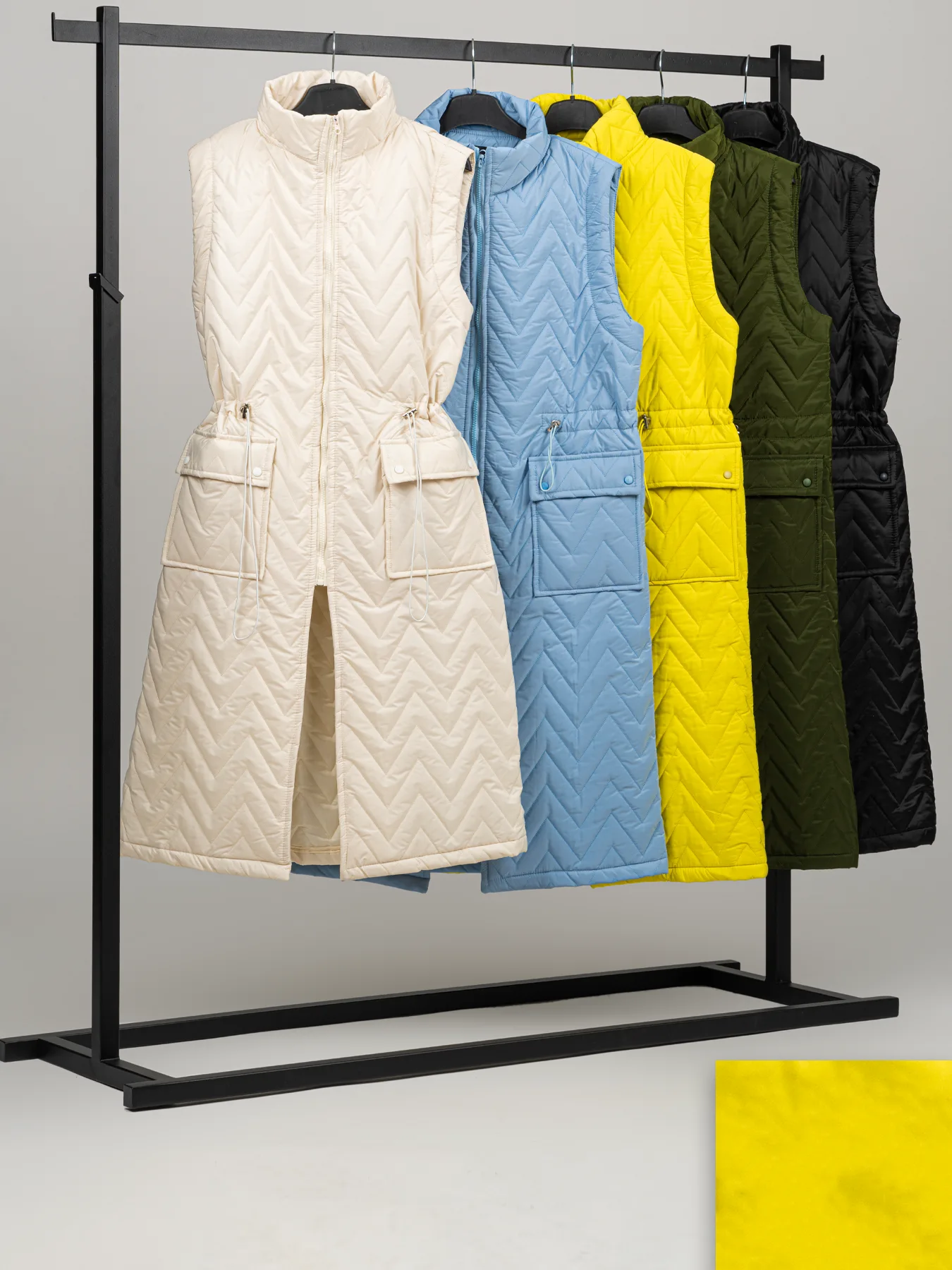 پافر یقه ایستاده زرد دوجیب بلند