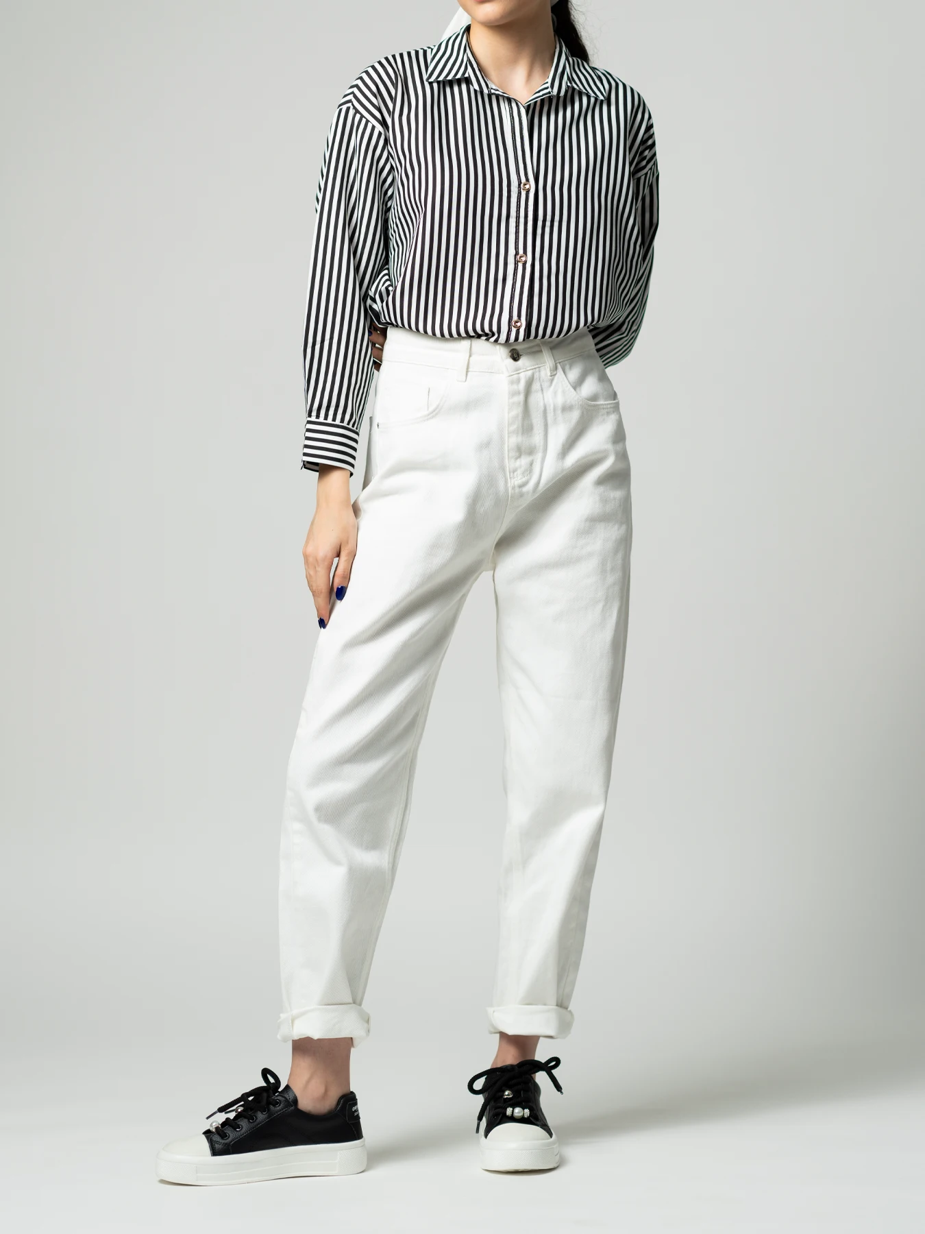 شلوار تک زنانه جین مام استایل سفید
