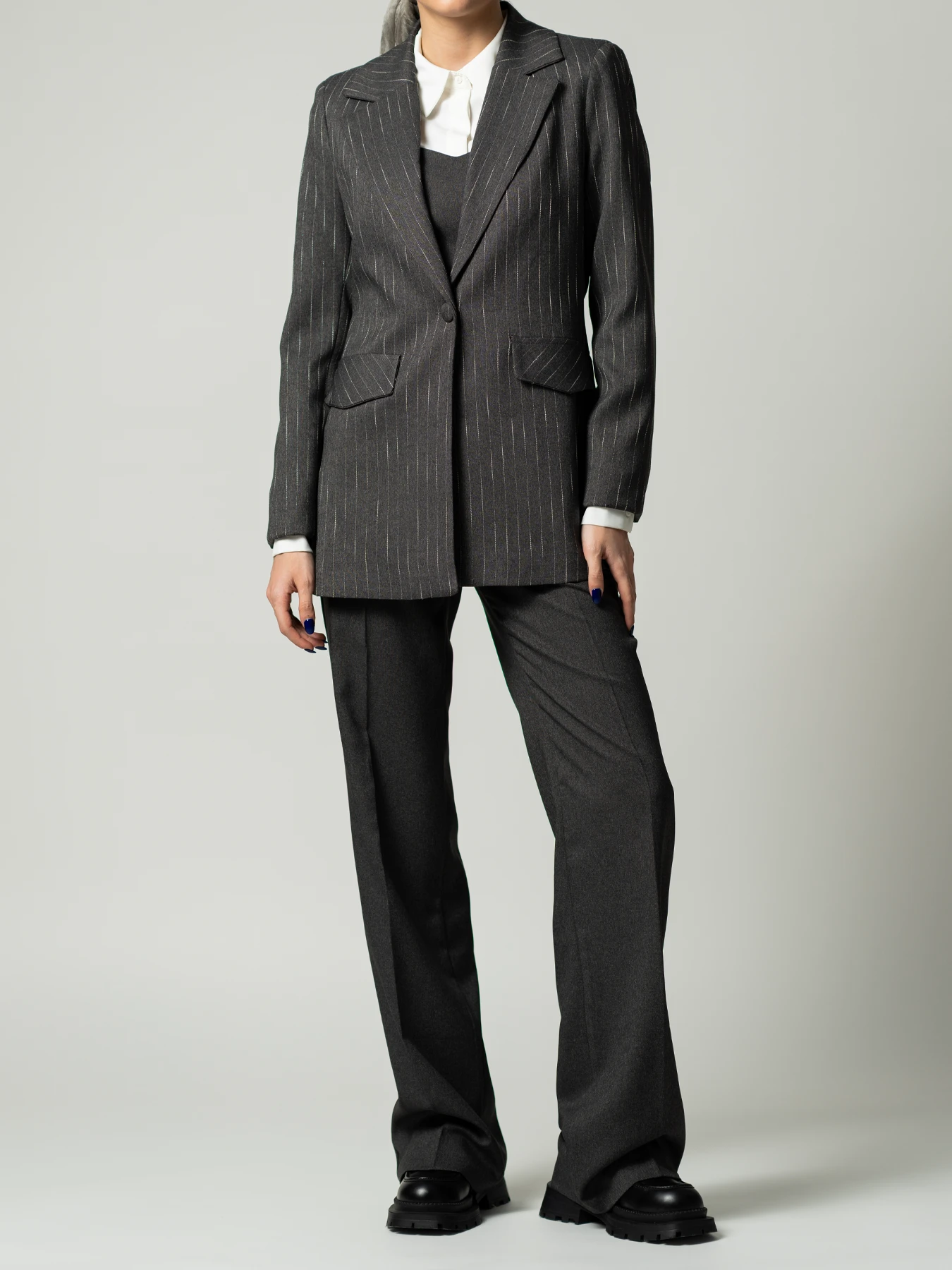 ست سه تکه کت و شلوار نیم تنه راه راه