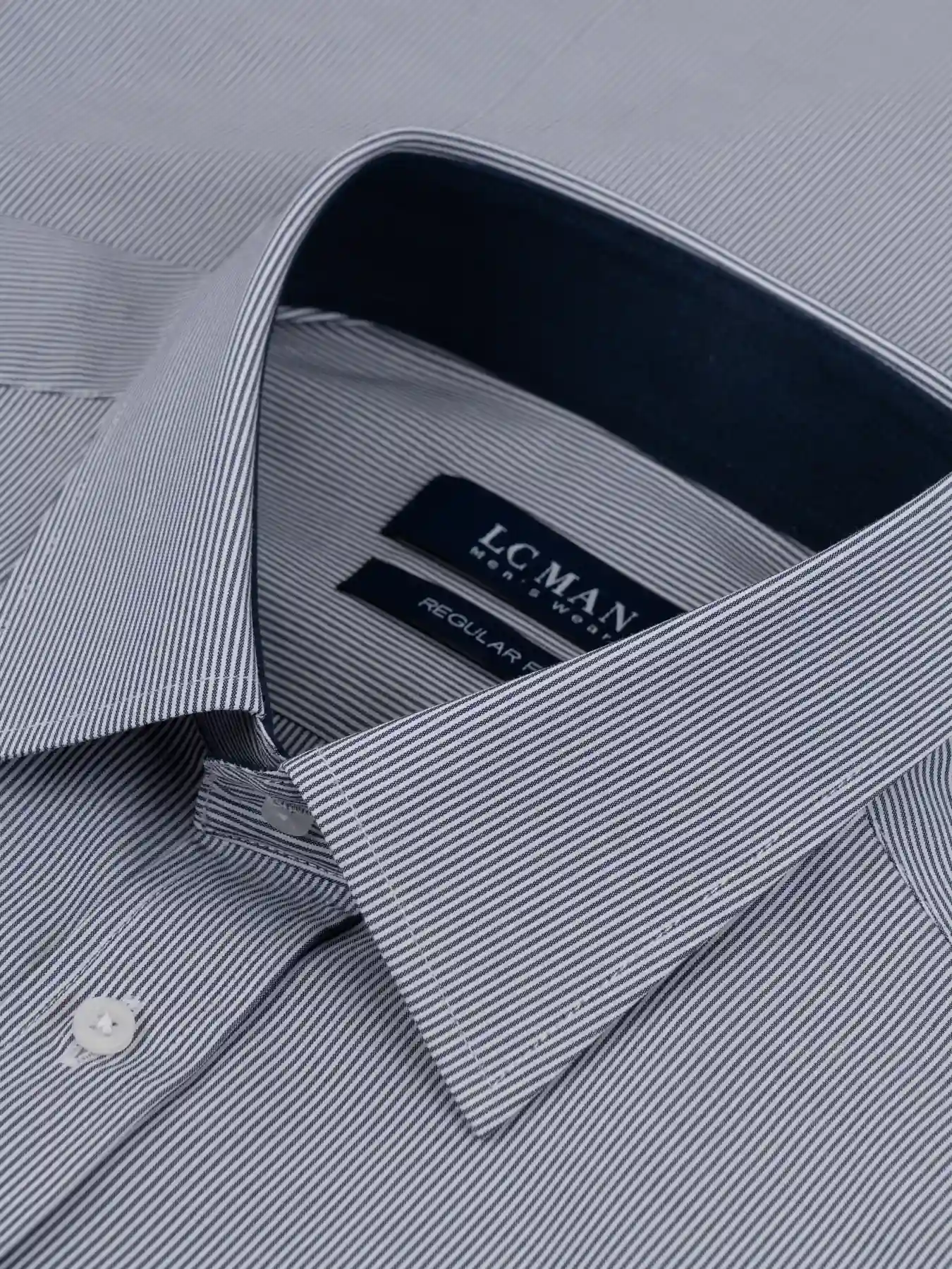 پیراهن آستین بلند راه راه ریز سرمه ای ال سی من 20