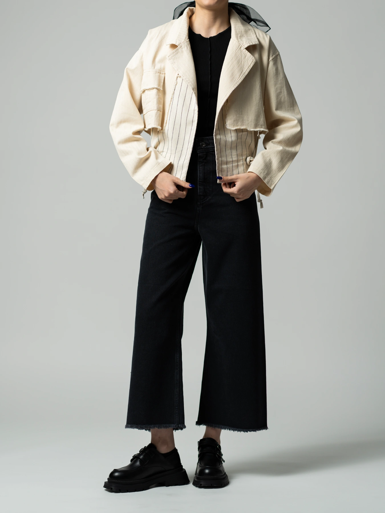 شلوار جین زنانه مدل واید زغالی تیره