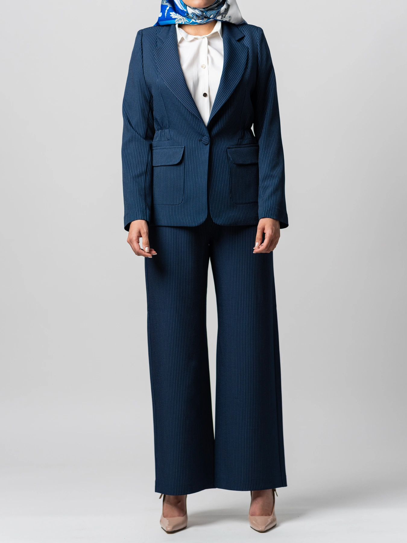 کت وشلوار سرمه ای راه راه زنانه دیپلمات 21