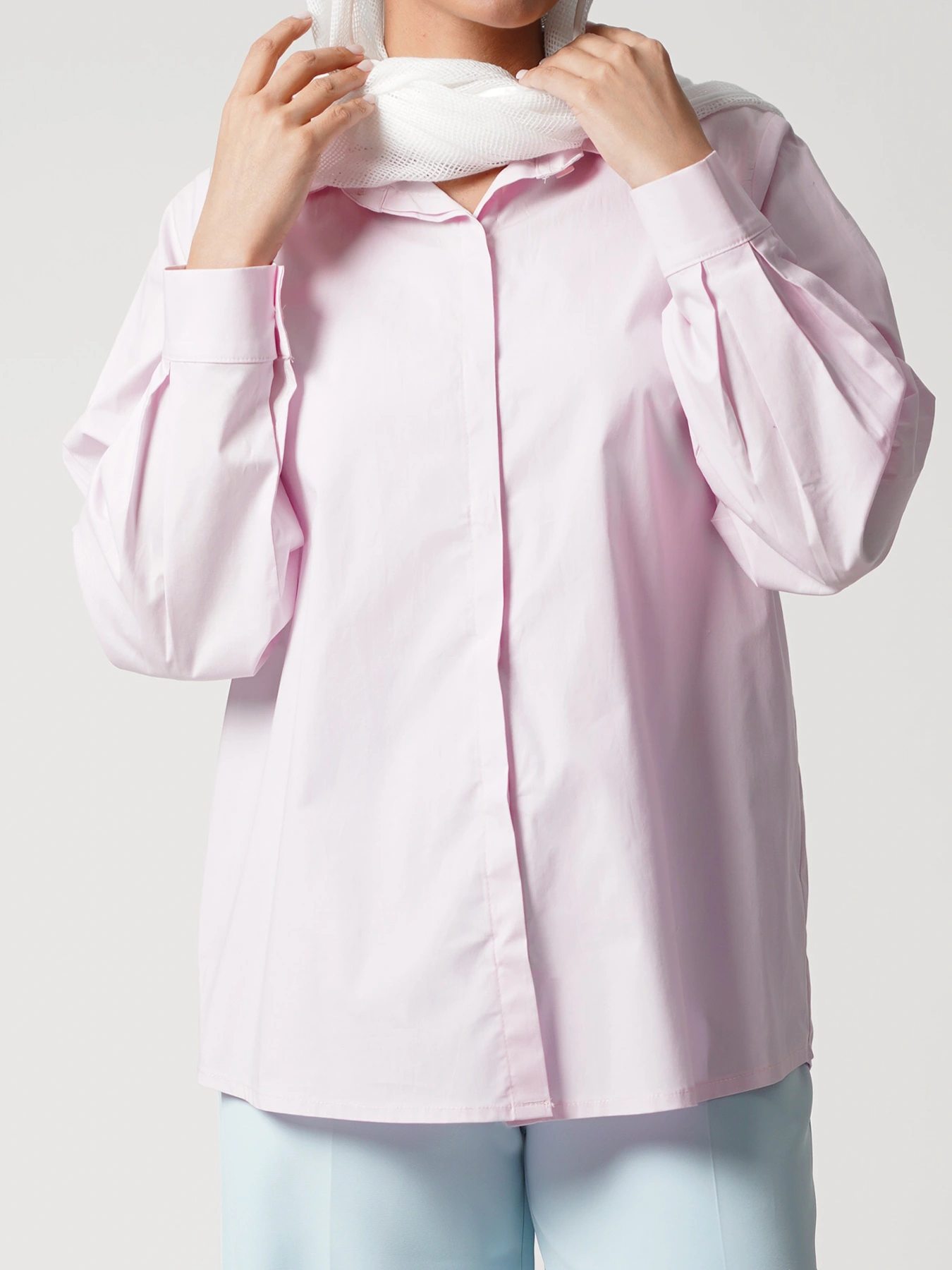 شومیز ساده دکمه مخفی صورتی