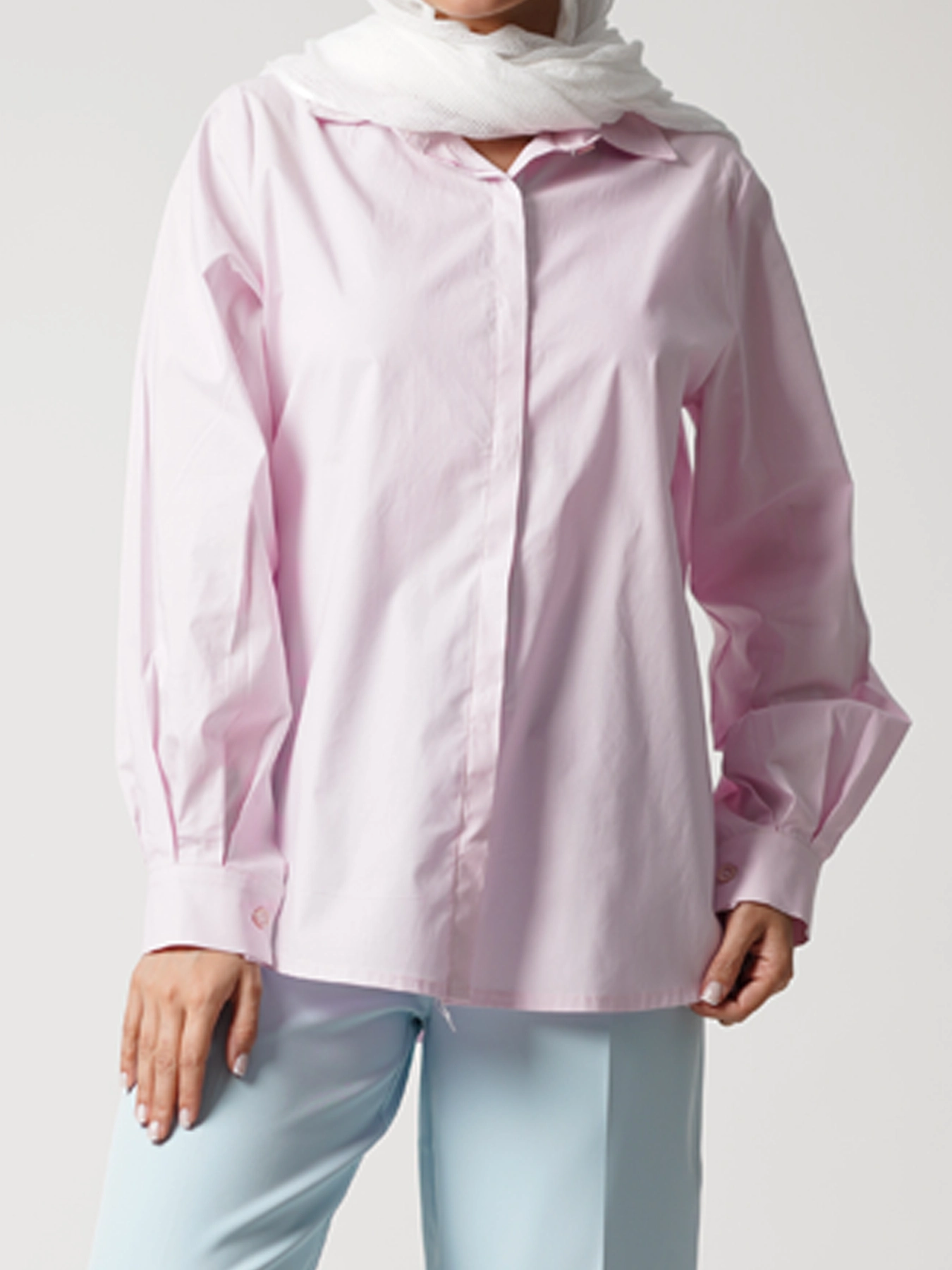 شومیز ساده دکمه مخفی صورتی