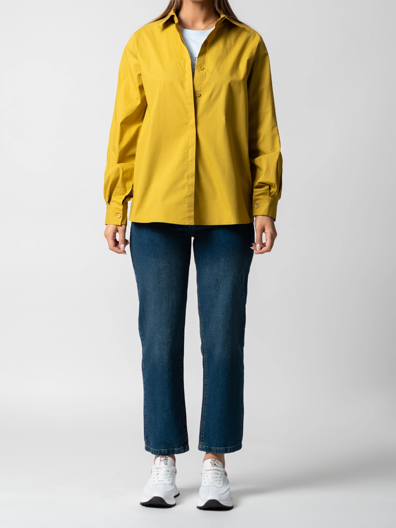 شومیز خردلی ساده دکمه مخفی11