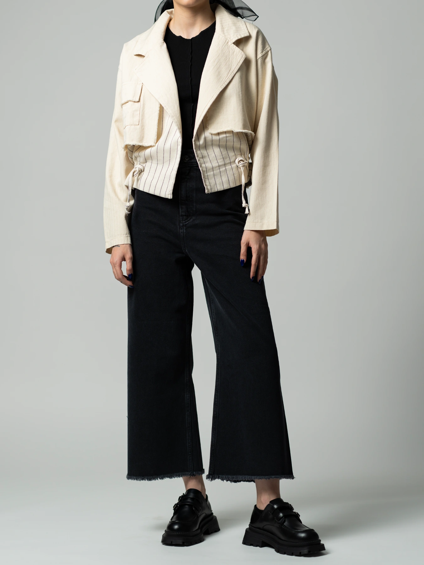 کت تک زنانه یقه انگلیسی کرم