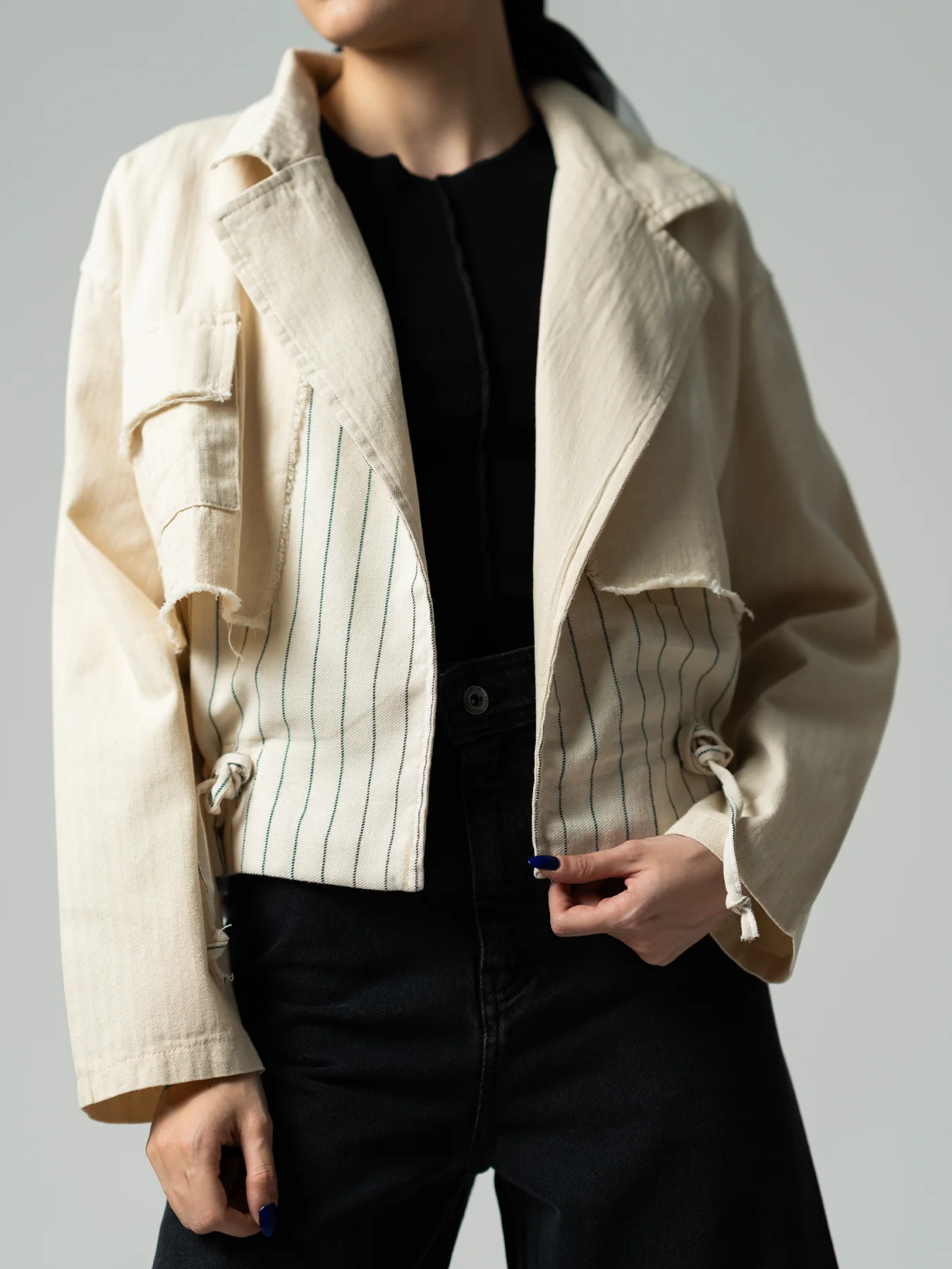 کت تک زنانه یقه انگلیسی کرم