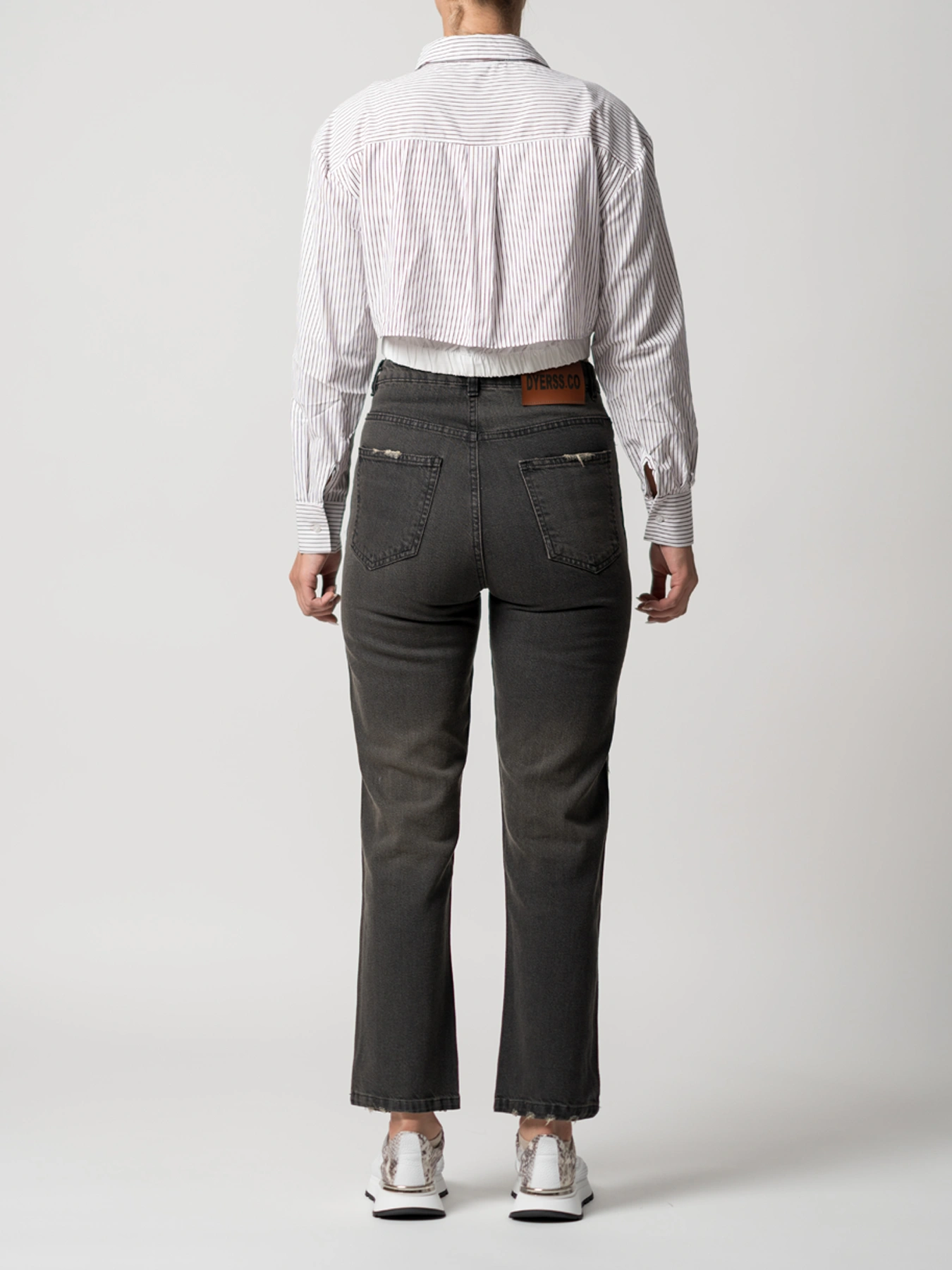 شومیز کراپ طرح دوتکه یقه پیراهنی راه راه 55