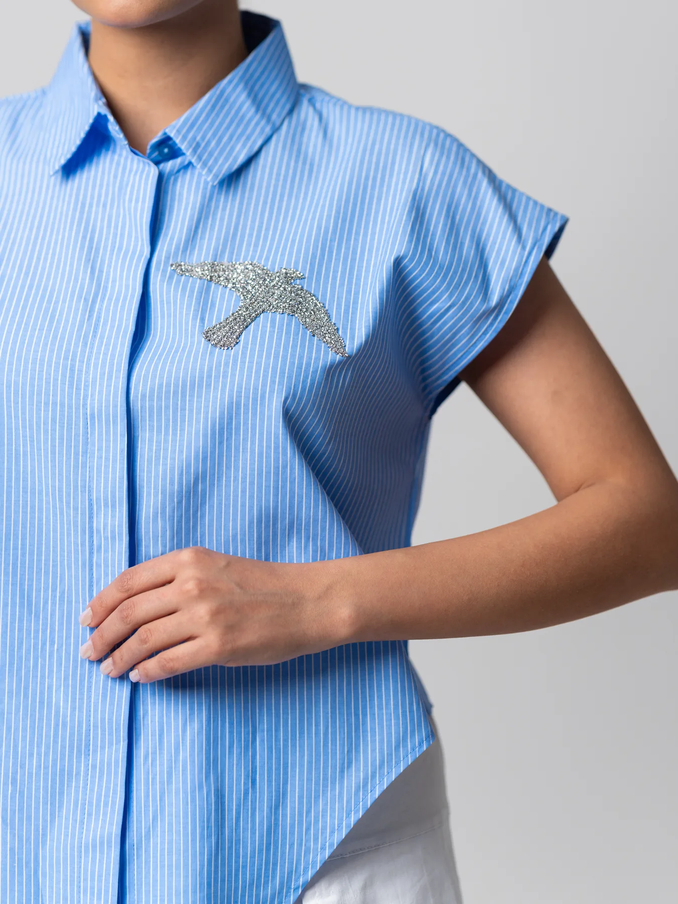 تاپ طرح پیراهنی گره ای دکمه مخفی راه راه 