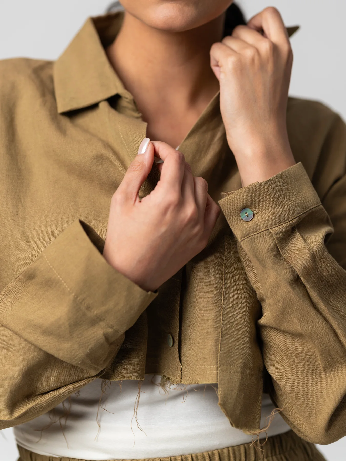 ست پیراهن و شلوار کراپ نسکافه ای