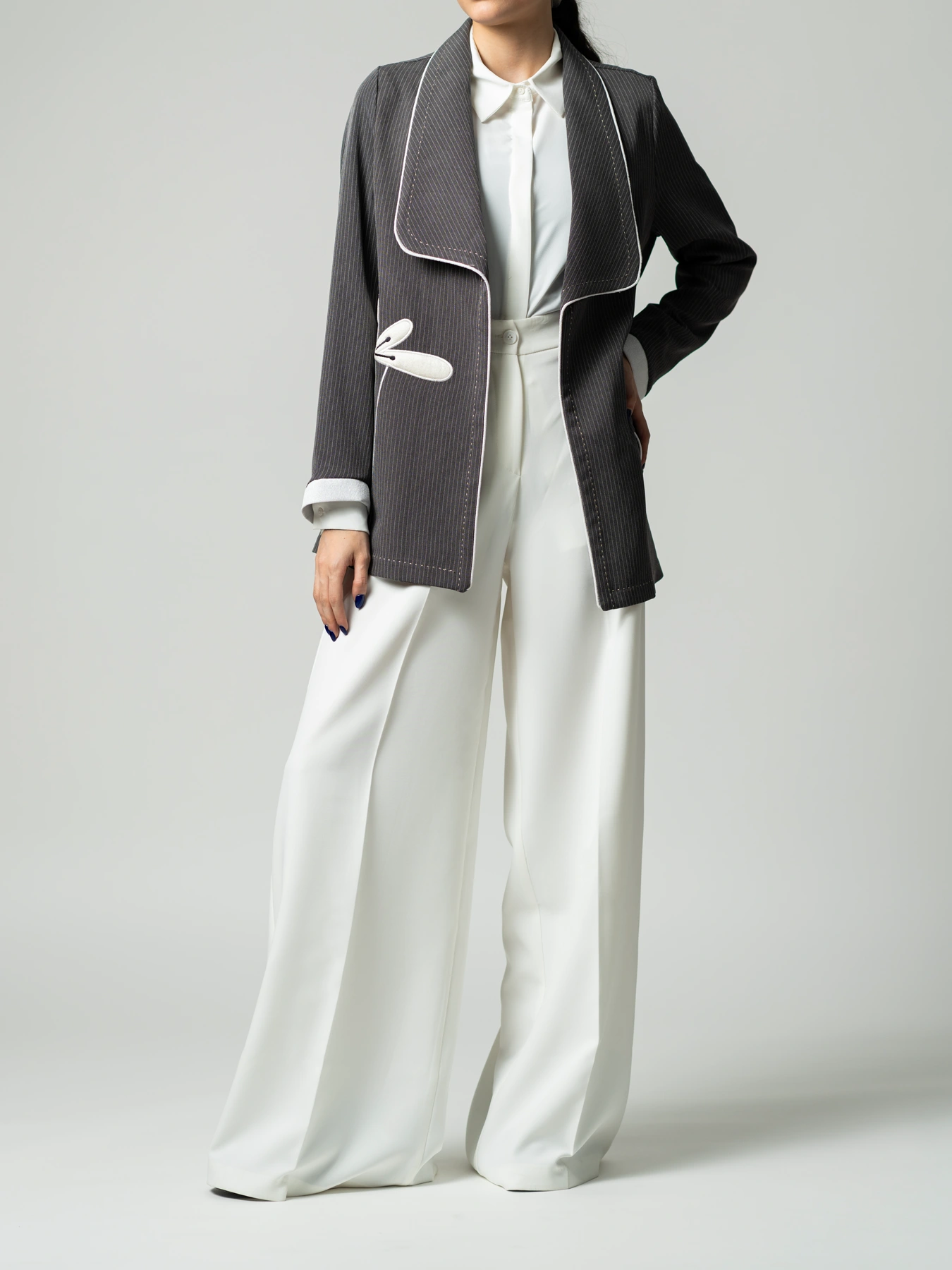 کت تک زنانه یقه آمریکایی طوسی