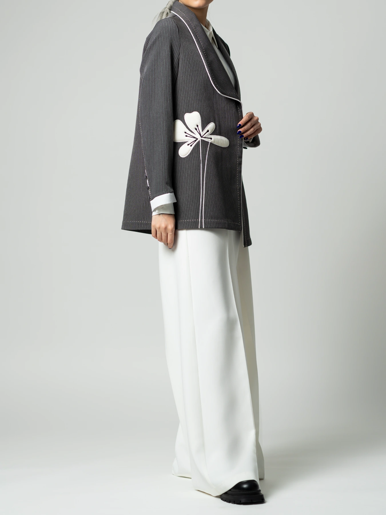 کت تک زنانه یقه آمریکایی طوسی