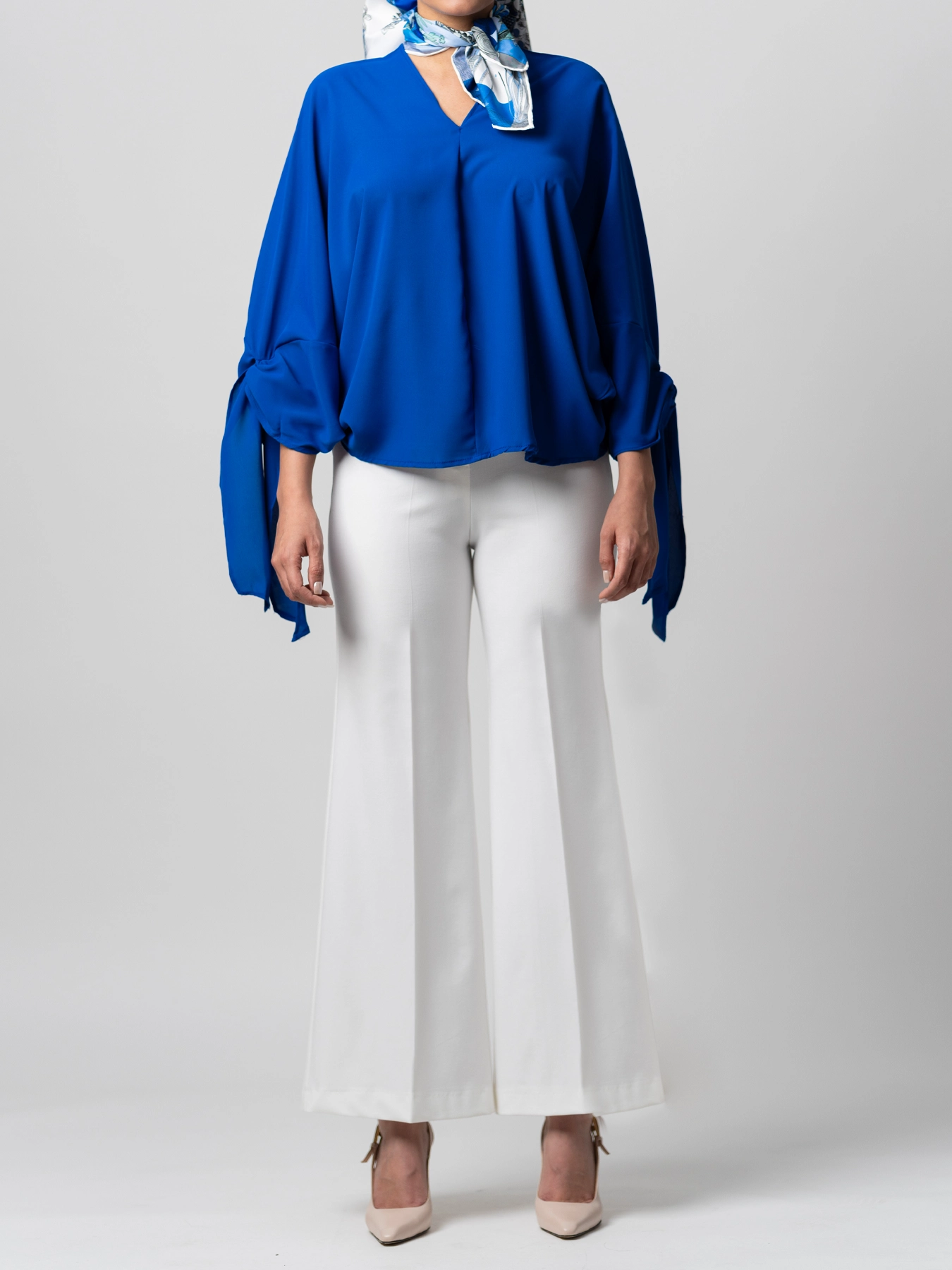 پانچ آستین گره ای یقه هفت آبی کاربنی