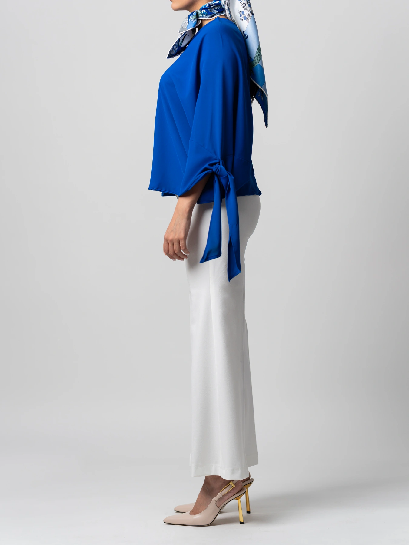 پانچ آستین گره ای یقه هفت آبی کاربنی