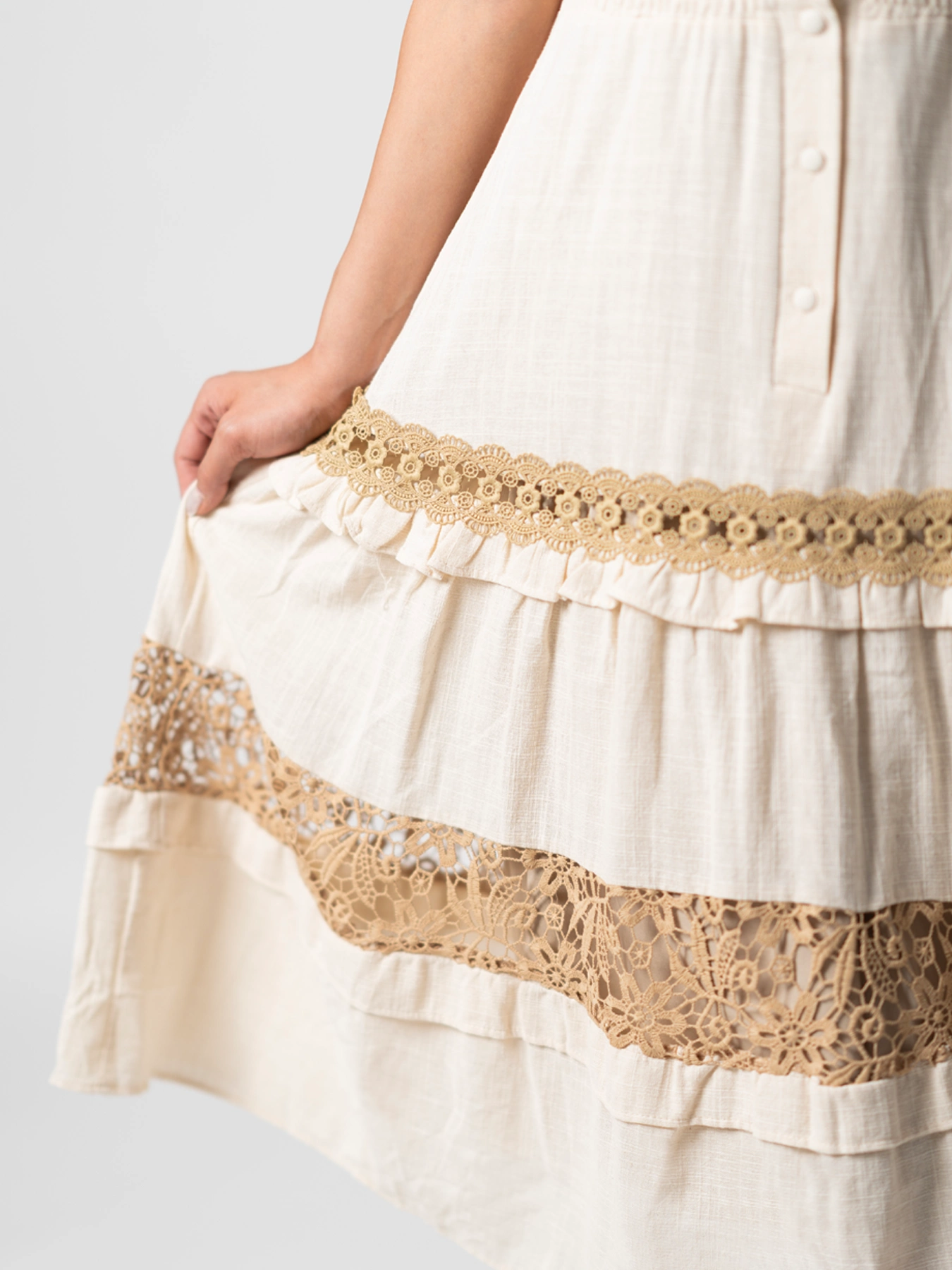 پیراهن بلند آستین کوتاه زنانه لینن یقه گرد 