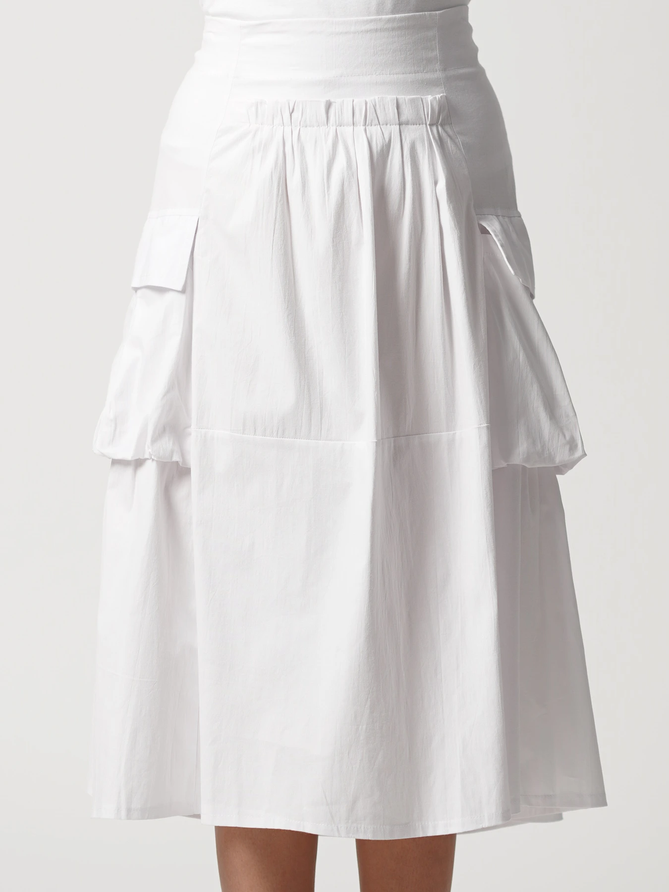 دامن کتان ساده سفید دوجیب چین دار 