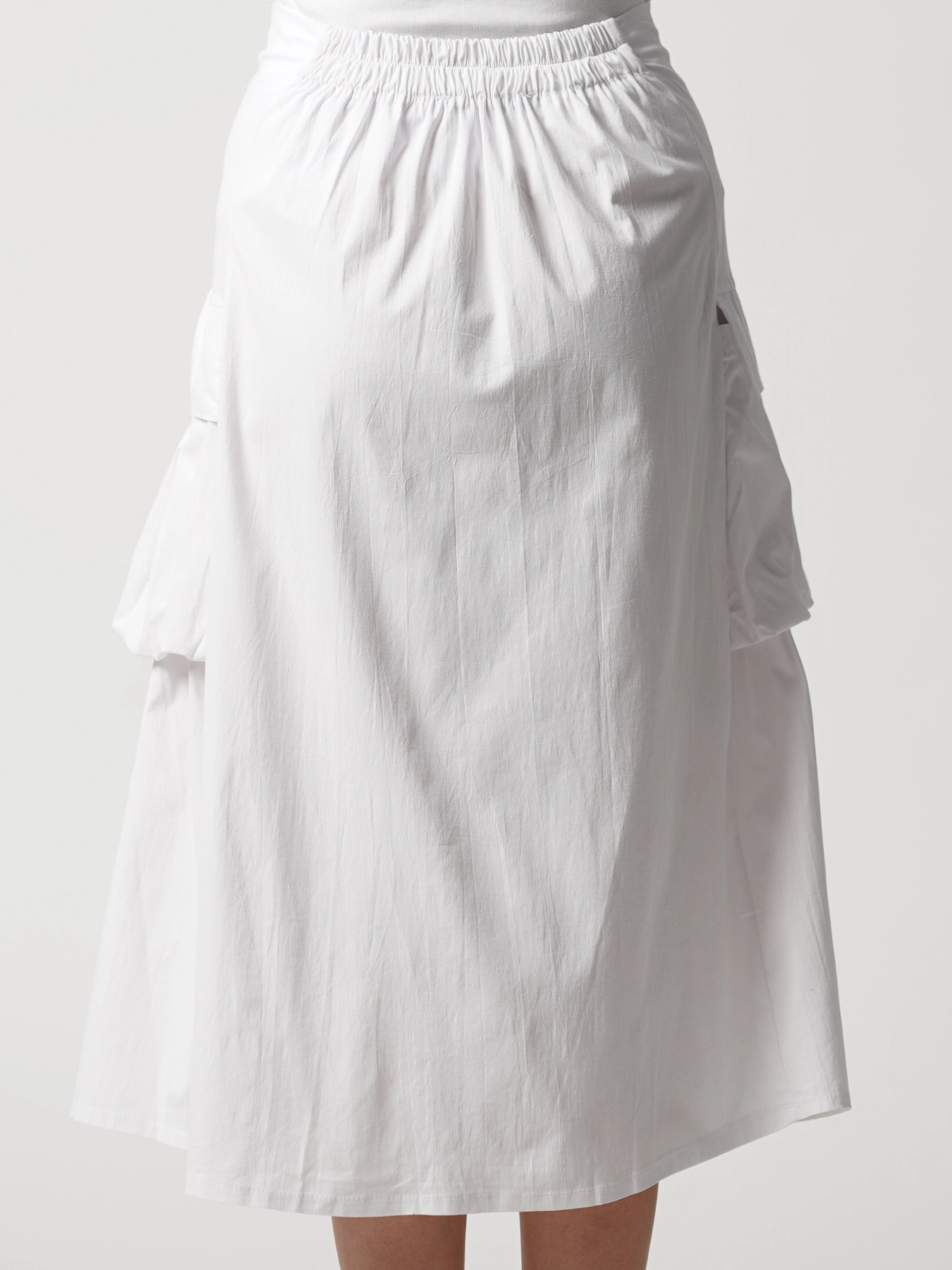 دامن کتان ساده سفید دوجیب چین دار 