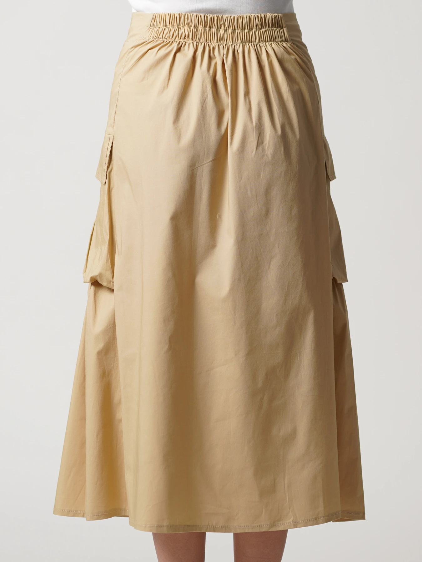 دامن کتان ساده کرم دوجیب چین دار 