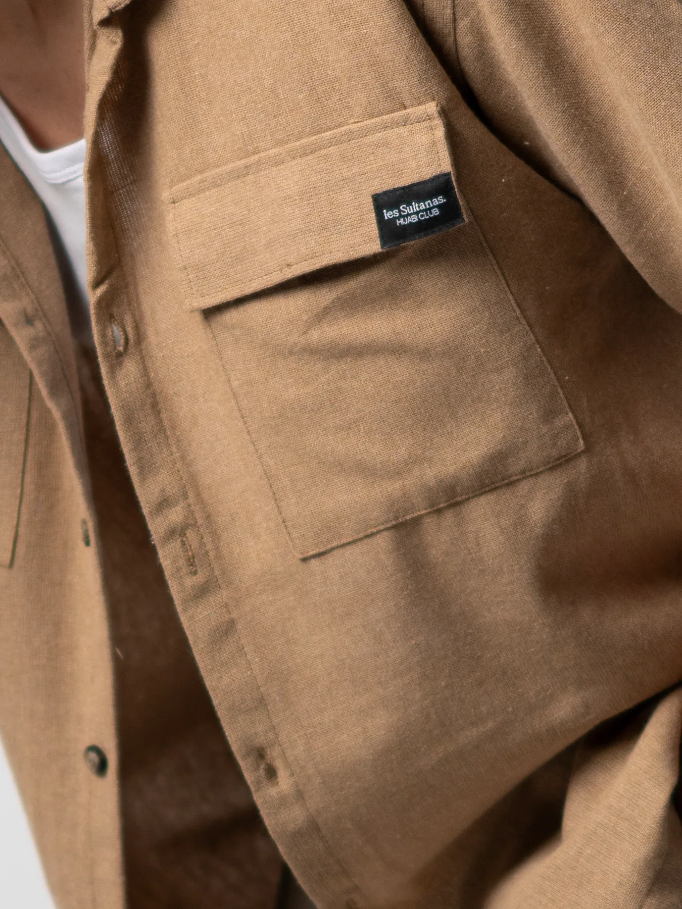 پیراهن نسکافه ایی لینن دوجیب آستین کوتاه