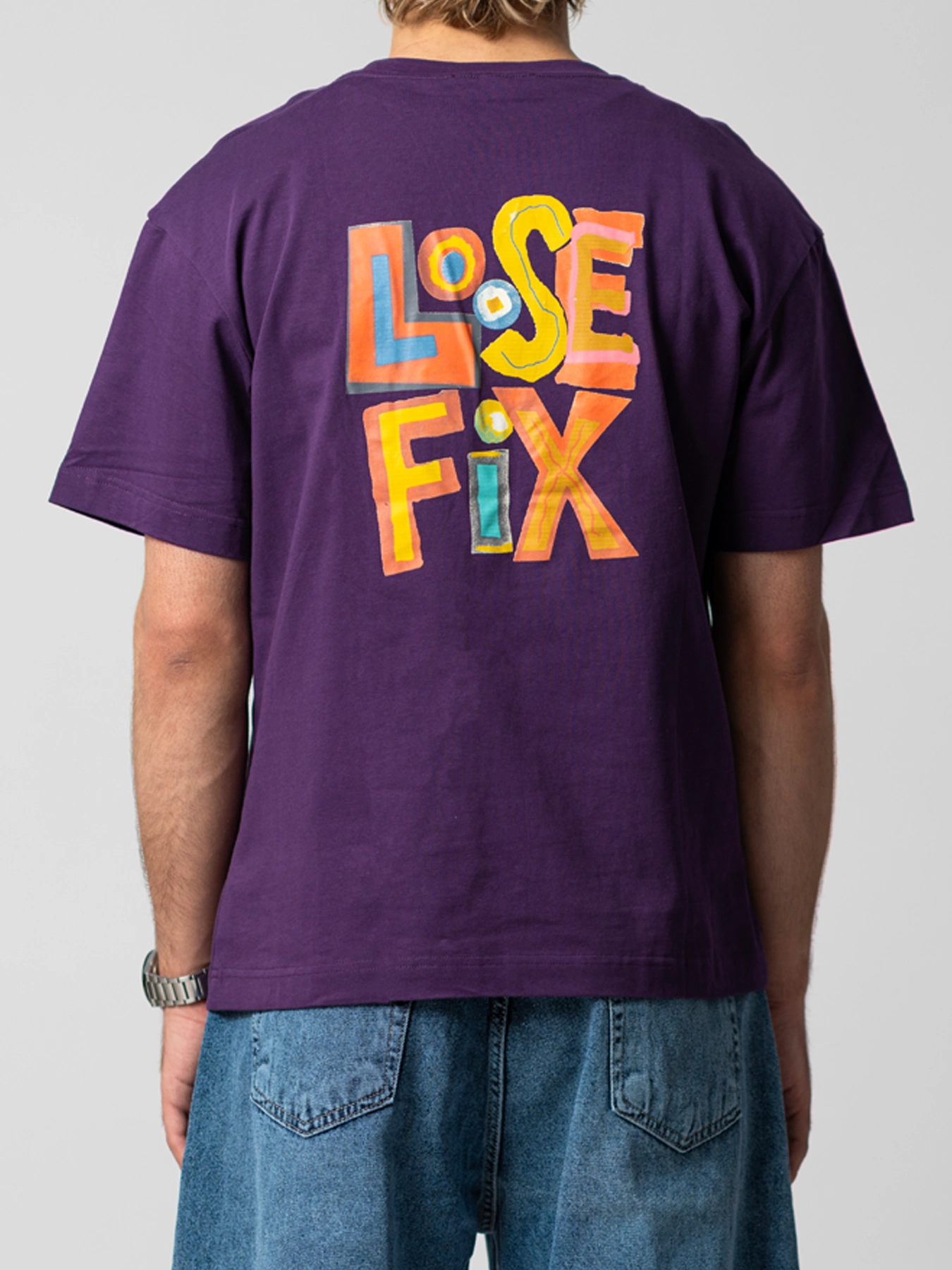 تیشرت مردانه بنفش یقه گرد طرح دار 