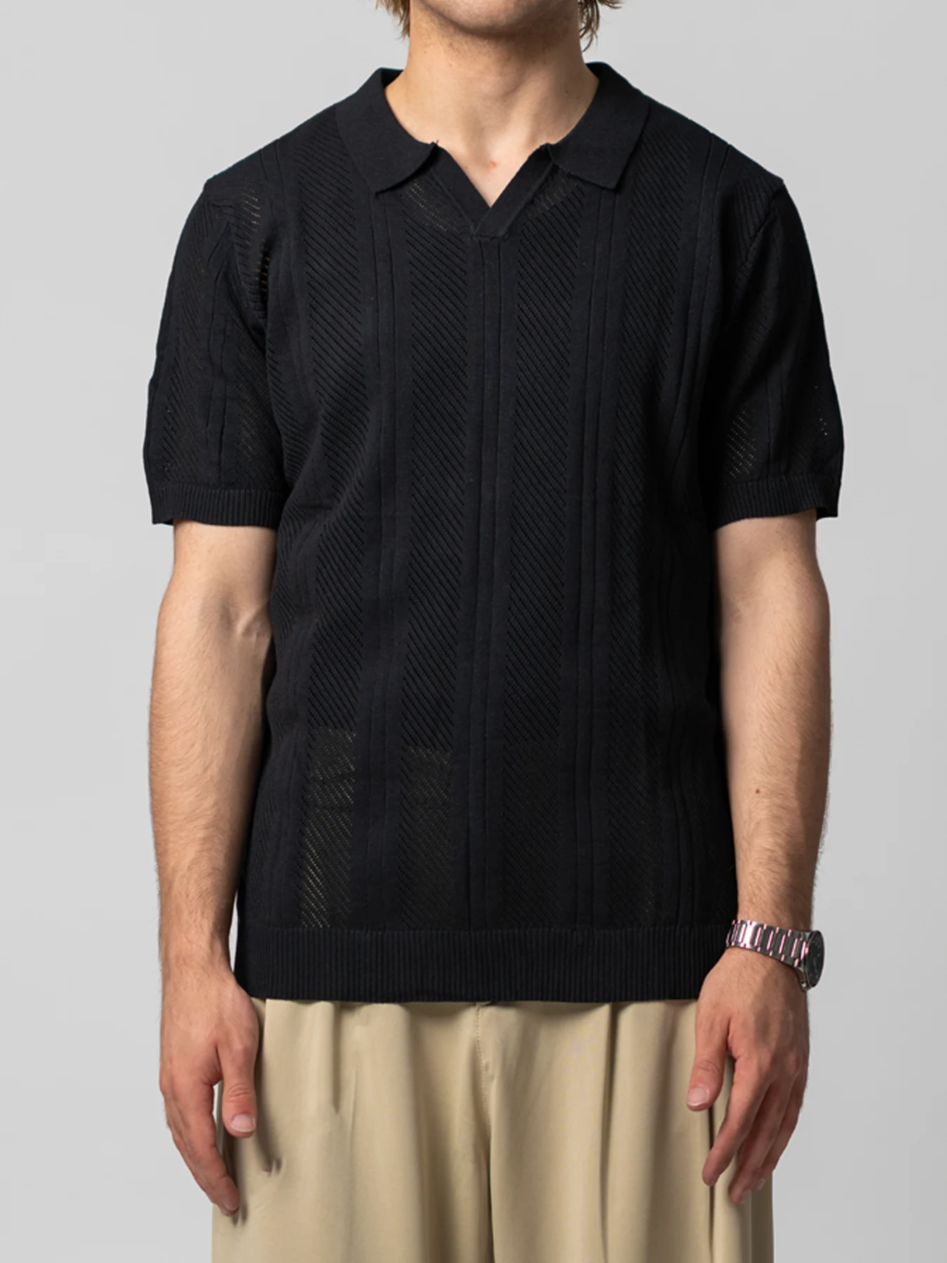 تیشرت مردانه مشکی راه راه