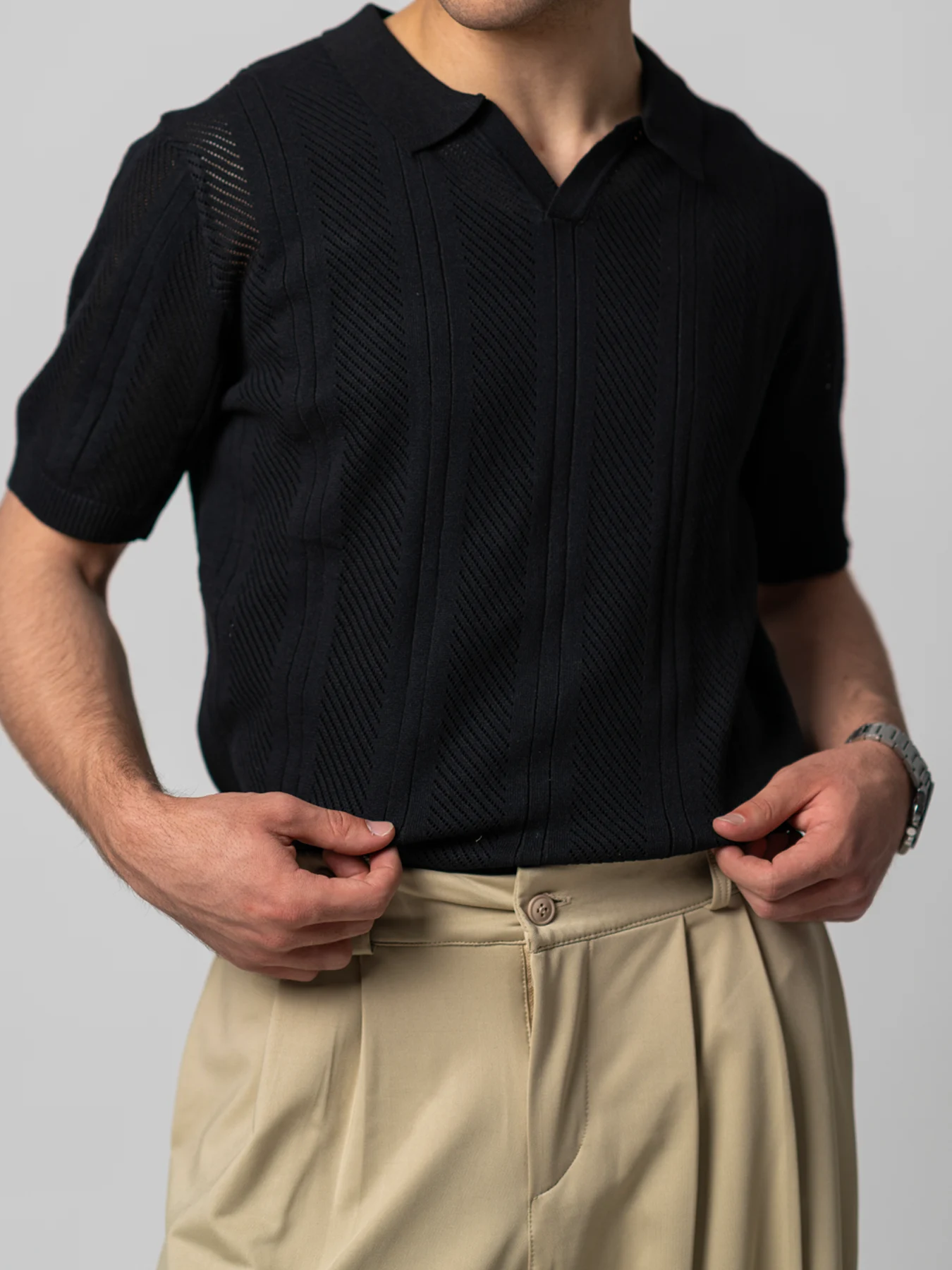 تیشرت مردانه مشکی راه راه