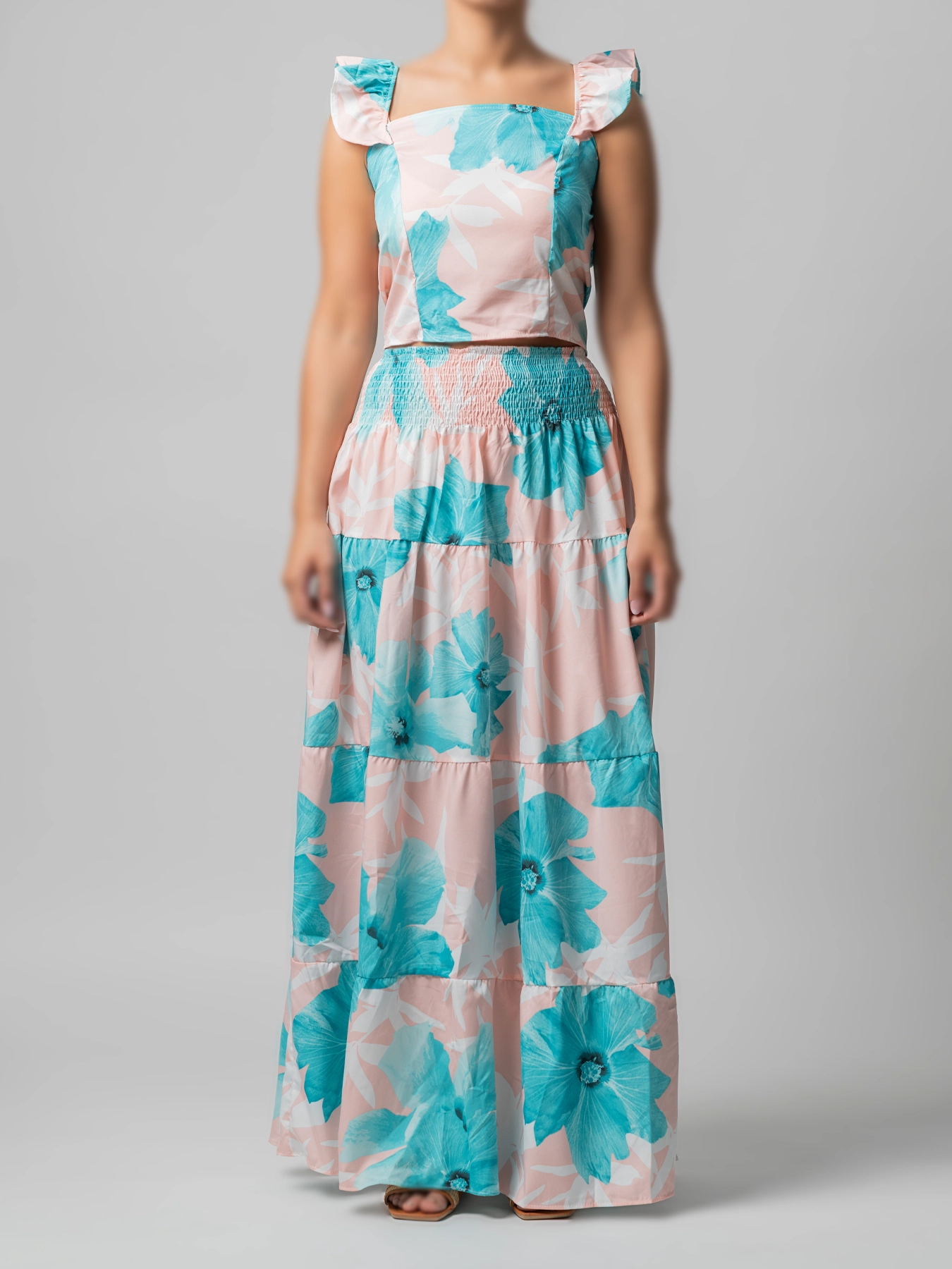 تاپ و دامن ساحلی آبی صورتی