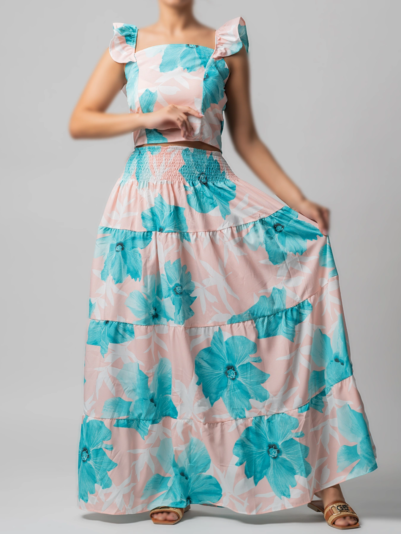 تاپ و دامن ساحلی آبی صورتی