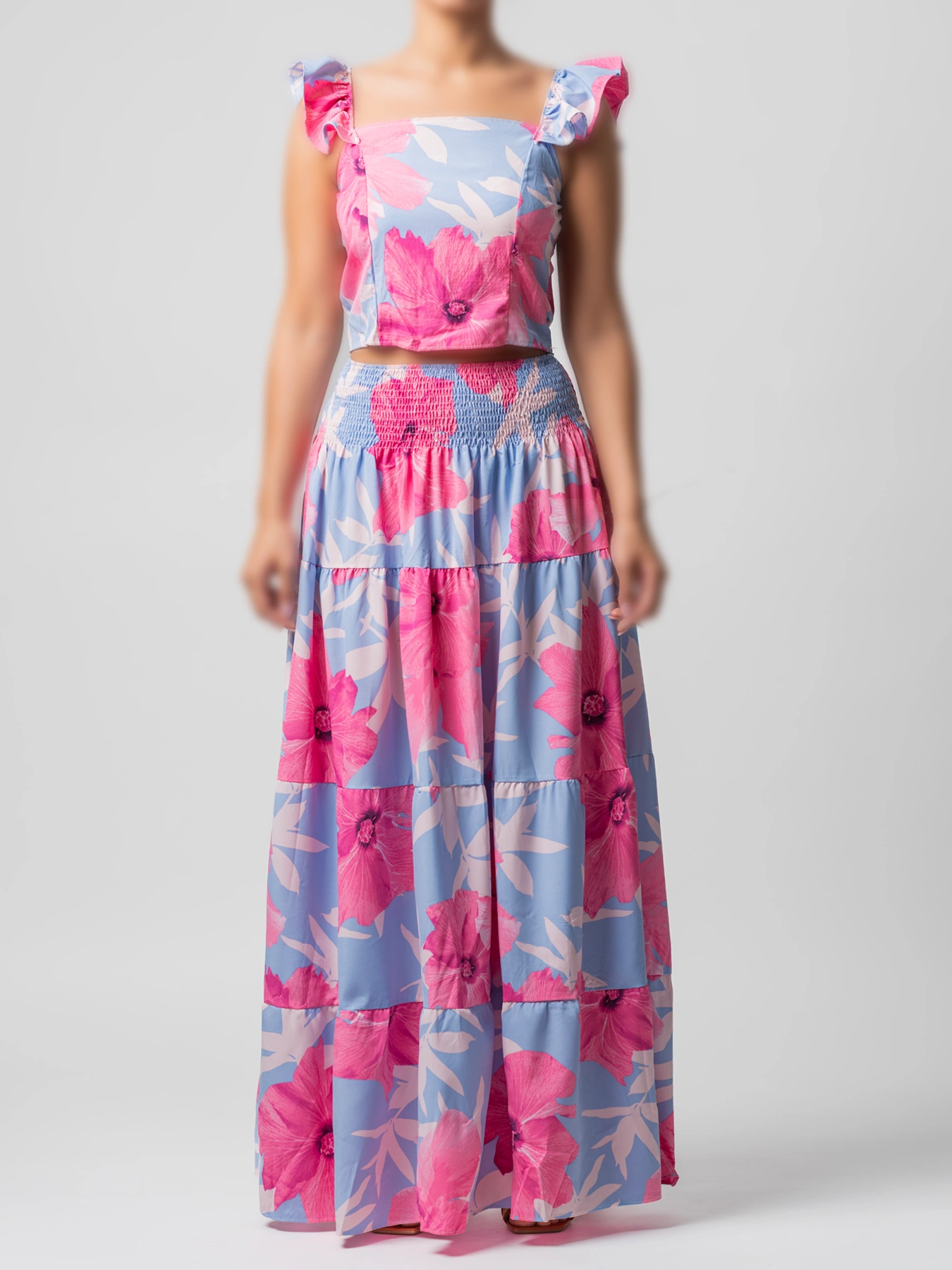 ست تاپ و دامن آبی سرخابی