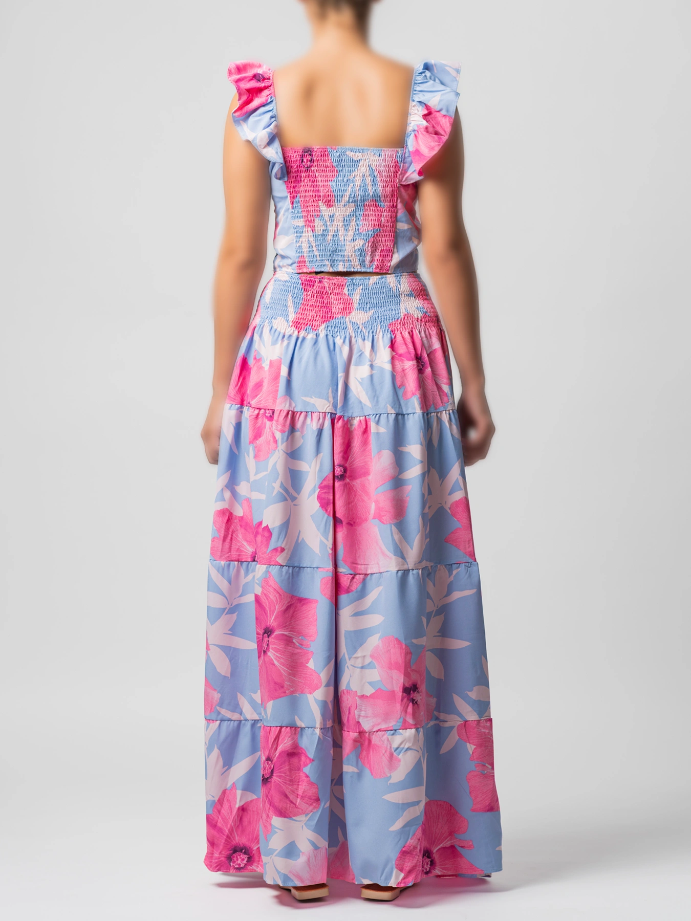 ست تاپ و دامن آبی سرخابی