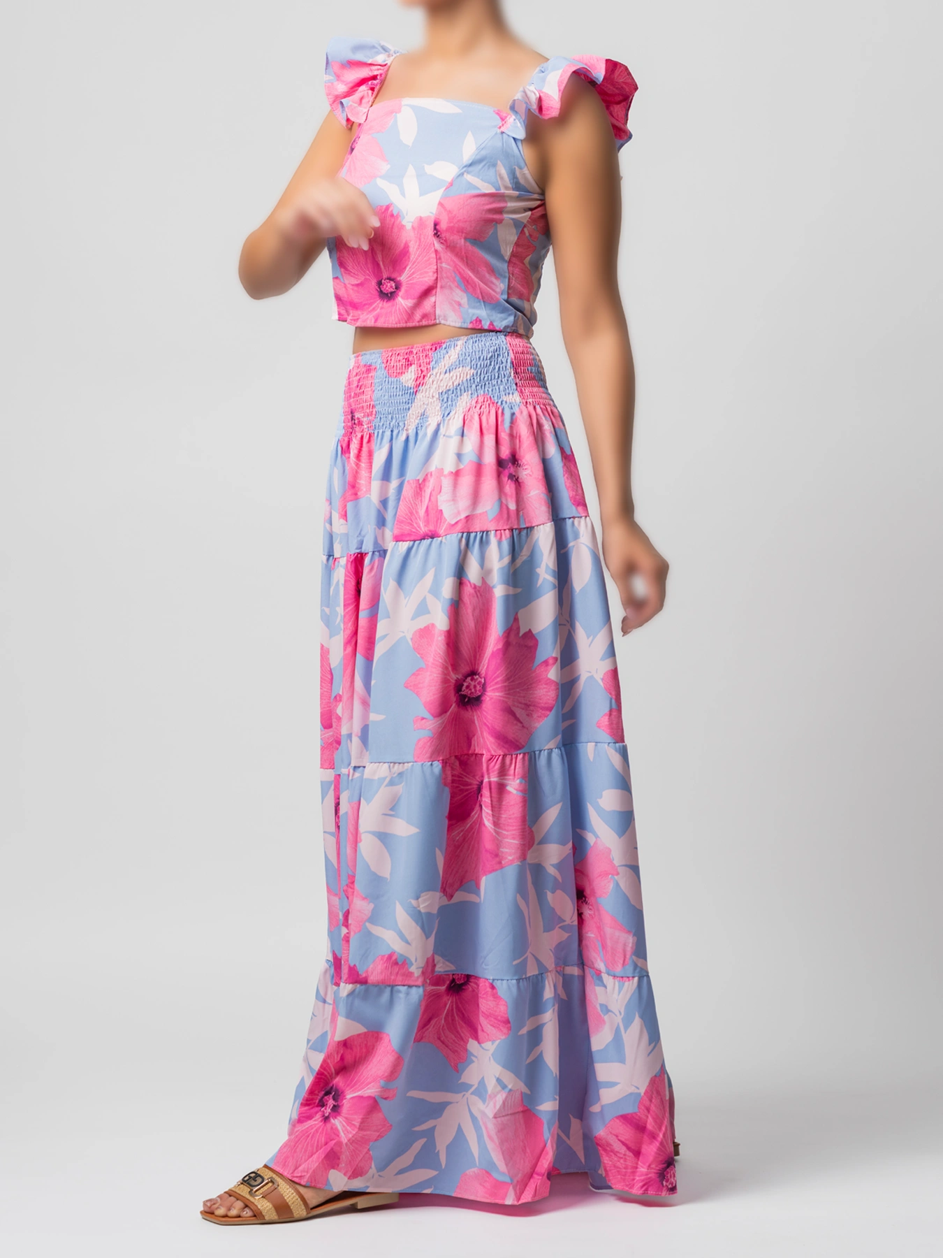 ست تاپ و دامن آبی سرخابی