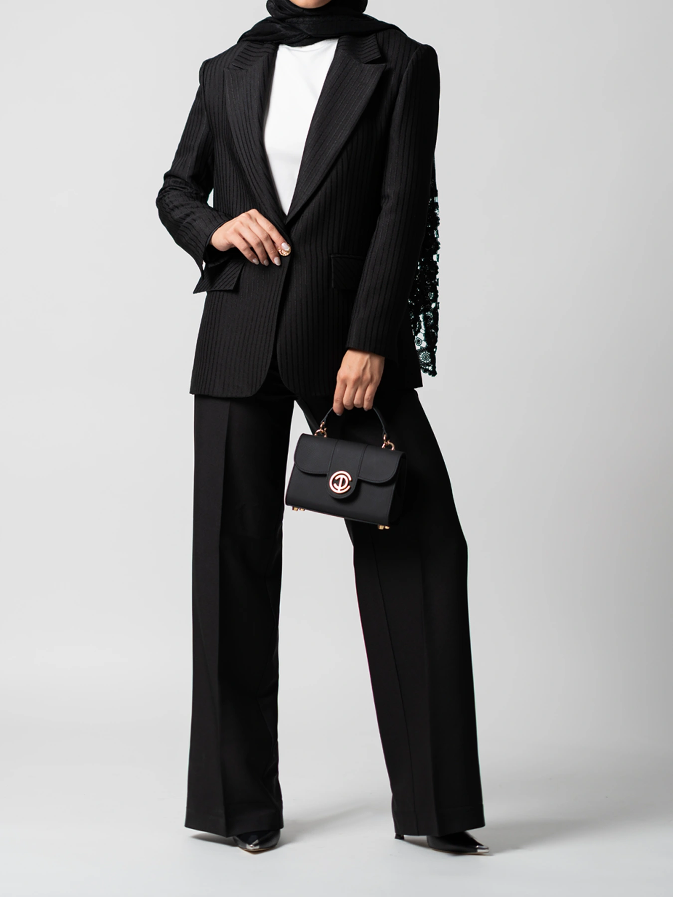 کت شلوار مشکی ژاکارد کج راه یقه بلیزر 