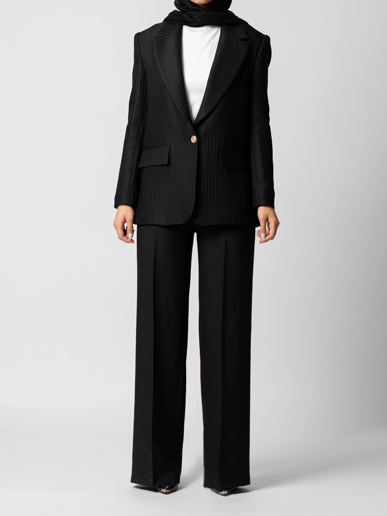 کت شلوار مشکی ژاکارد کج راه یقه بلیزر 