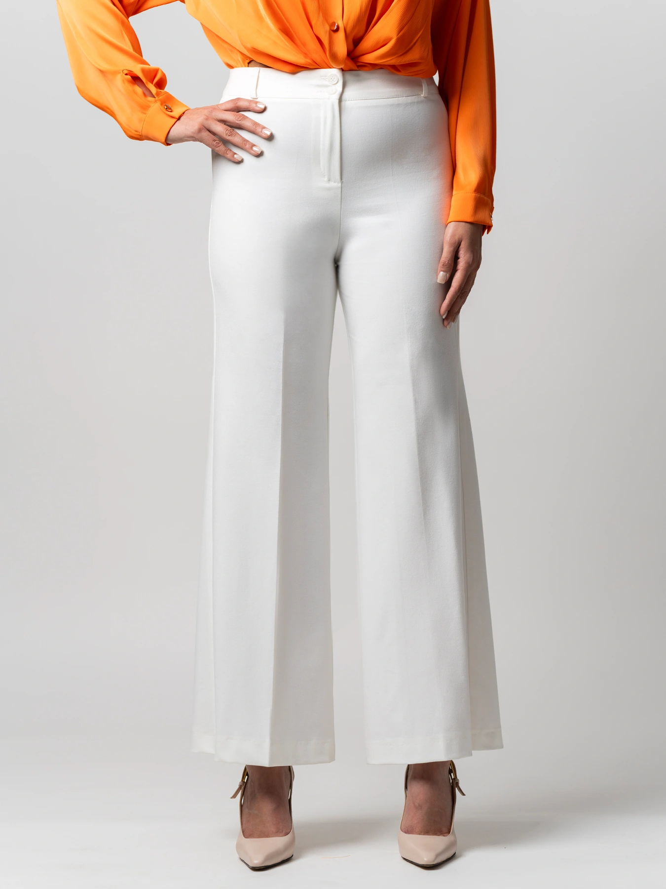 شلوار تک سفید زنانه پارچه ای کمرپل دار 