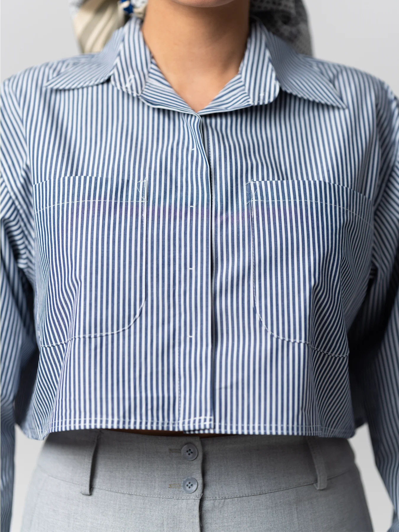 شومیز کراپ راه راه یقه شکاری 16