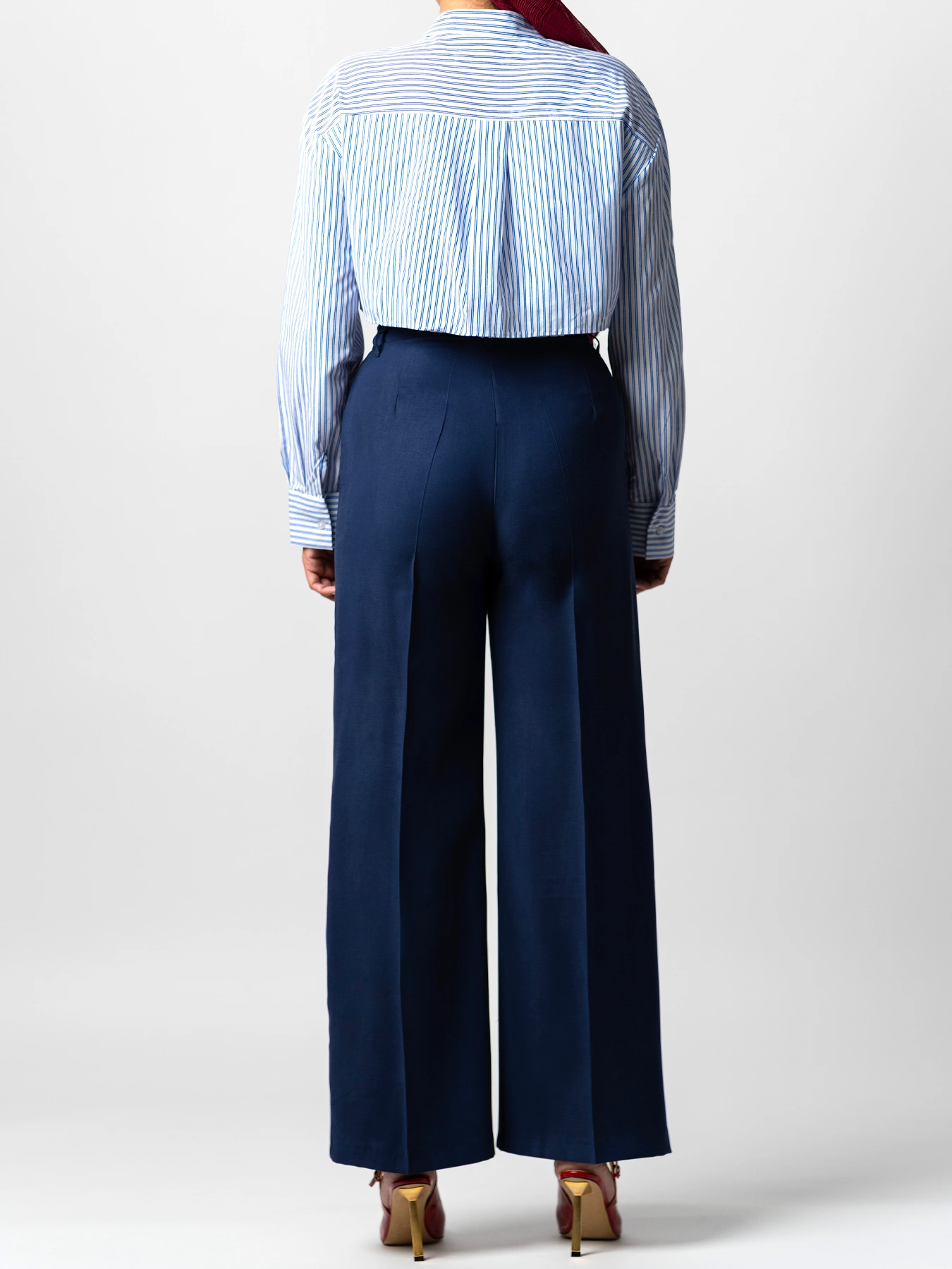 شلوار تک سرمه ای پارچه ای مدل بگ کمرپل دار 