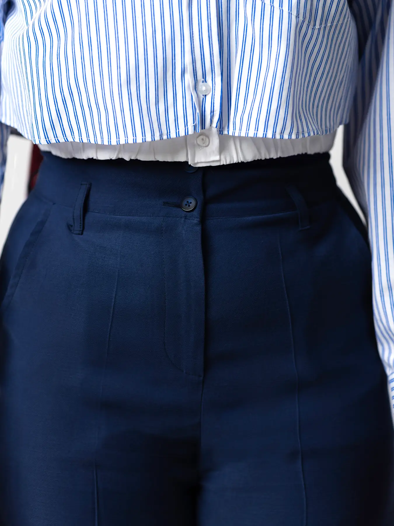 شلوار تک سرمه ای پارچه ای مدل بگ کمرپل دار 