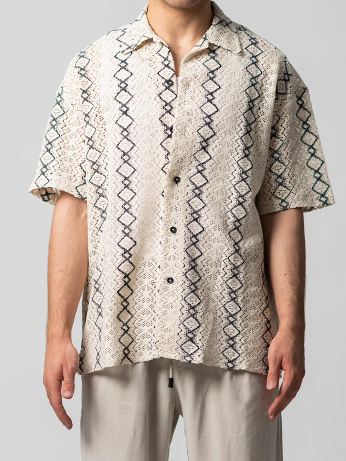 پیراهن مردانه مراکشی طرح لوزی آستین کوتاه