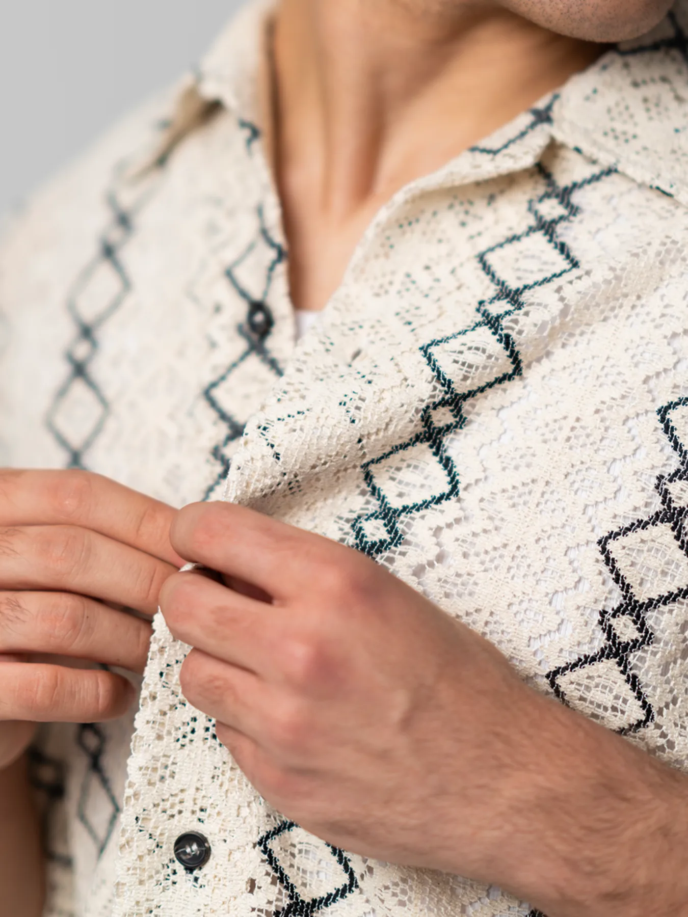 پیراهن مردانه مراکشی طرح لوزی آستین کوتاه