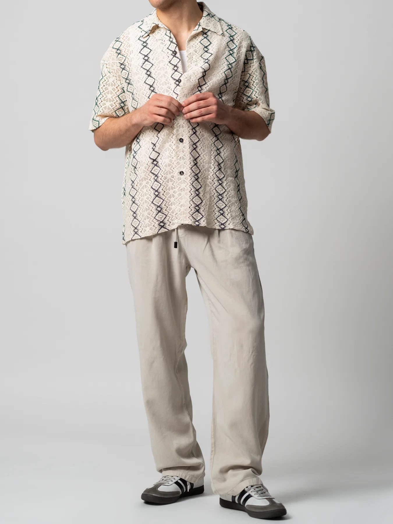 پیراهن مردانه مراکشی طرح لوزی آستین کوتاه