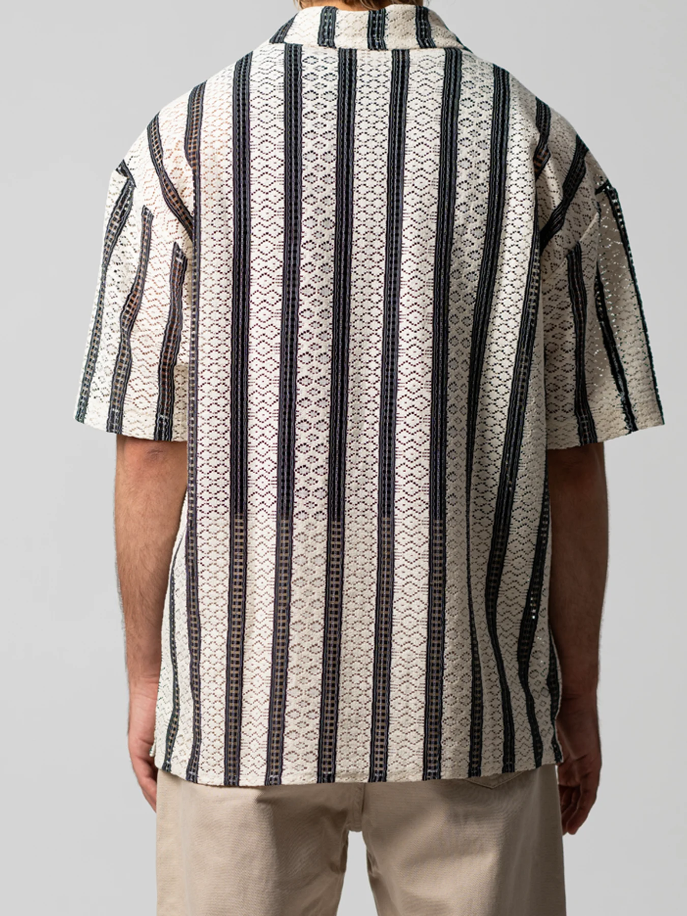 پیراهن آستین کوتاه کرم مشکی مراکشی طرح راه راه 