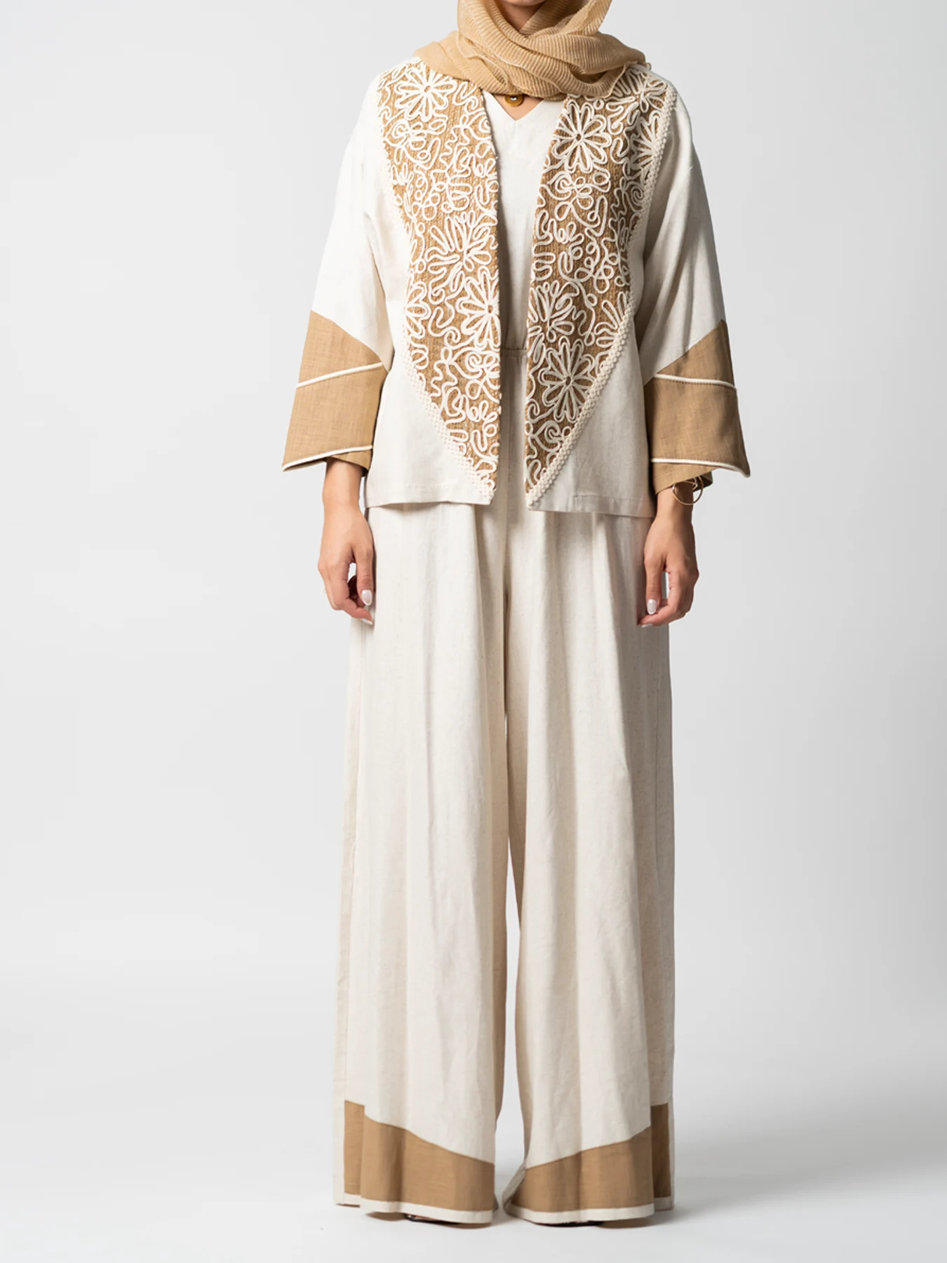 ست کت و اورال خامه دوزی آستین طرح بنددار 1