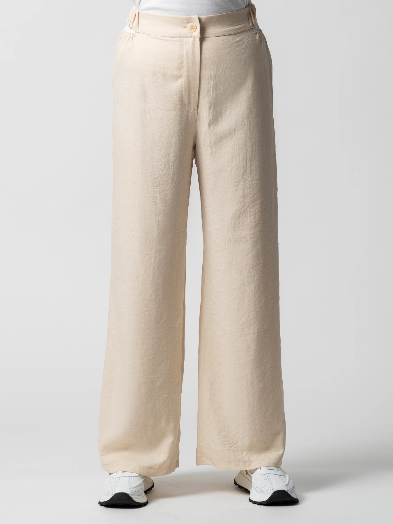 شلوار کرم زنانه لینن کمرکش 