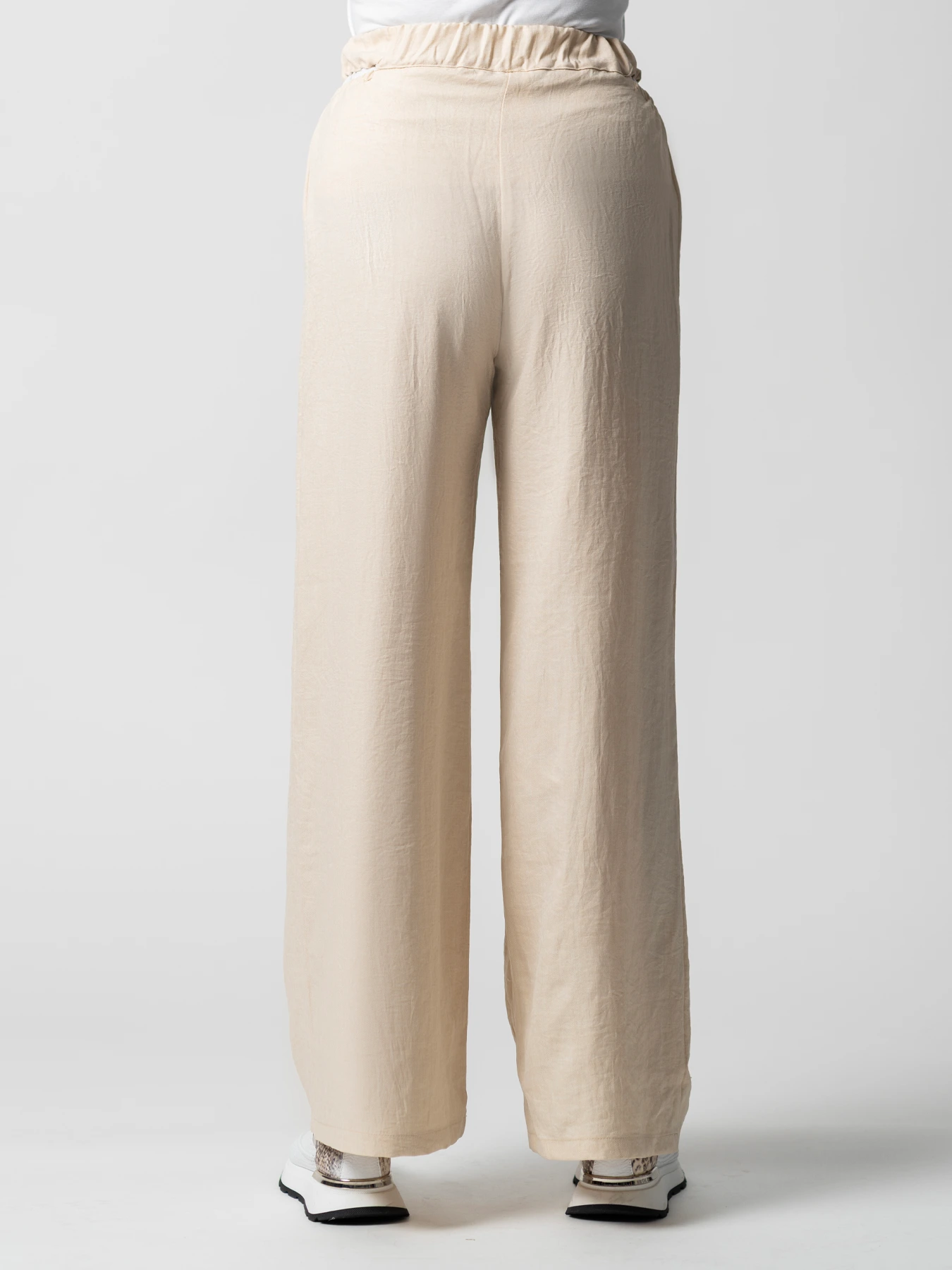 شلوار کرم زنانه لینن کمرکش 