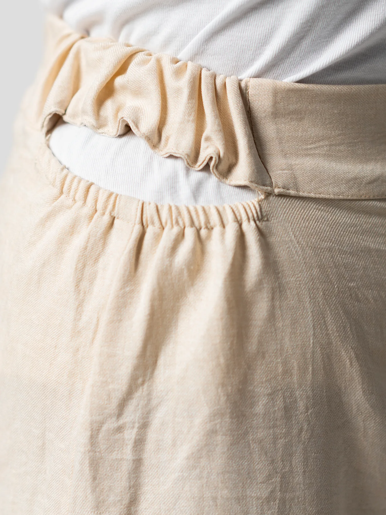 شلوار کرم زنانه لینن کمرکش 