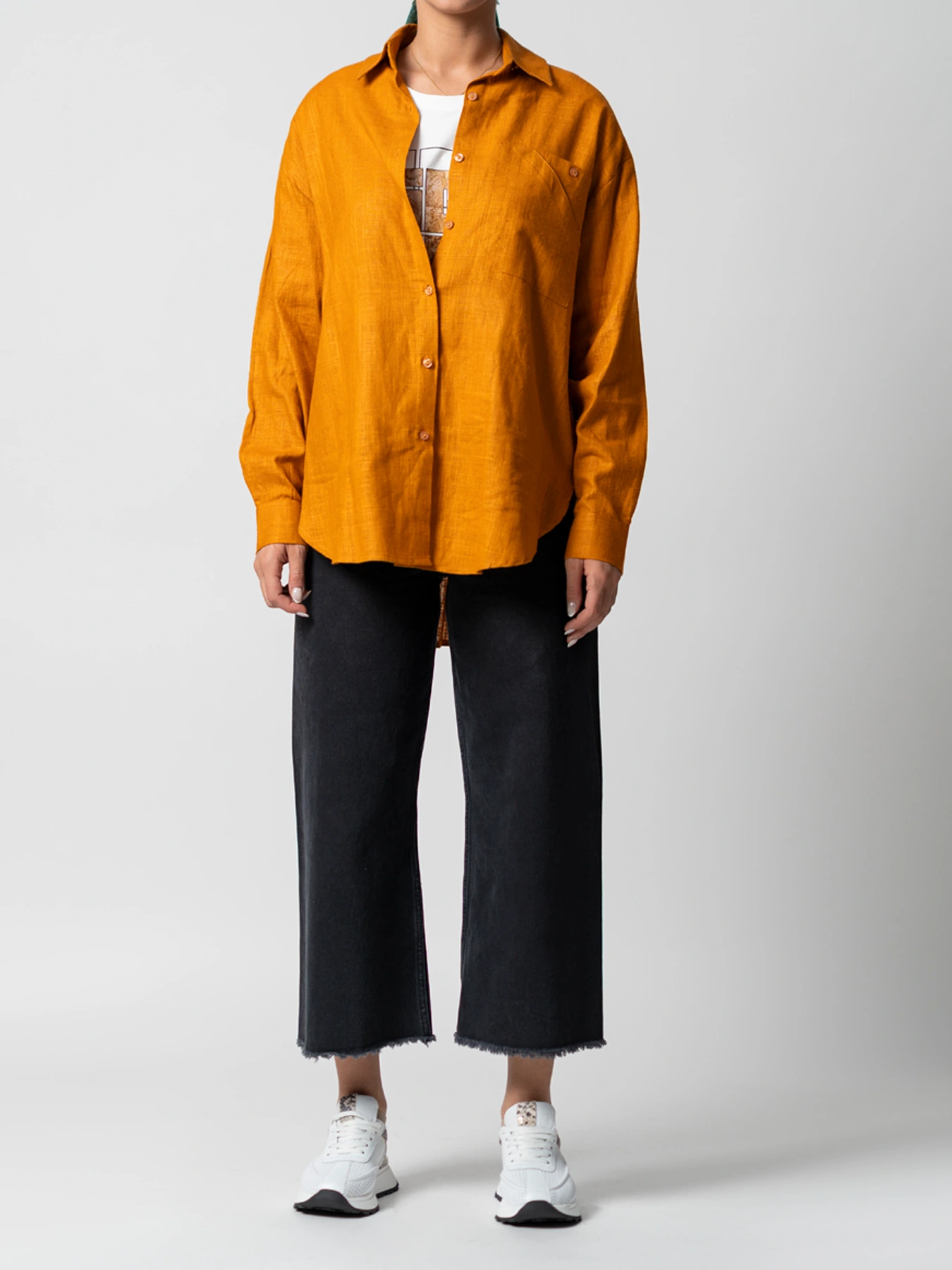 شومیز لینن آجری طرح دو جیب